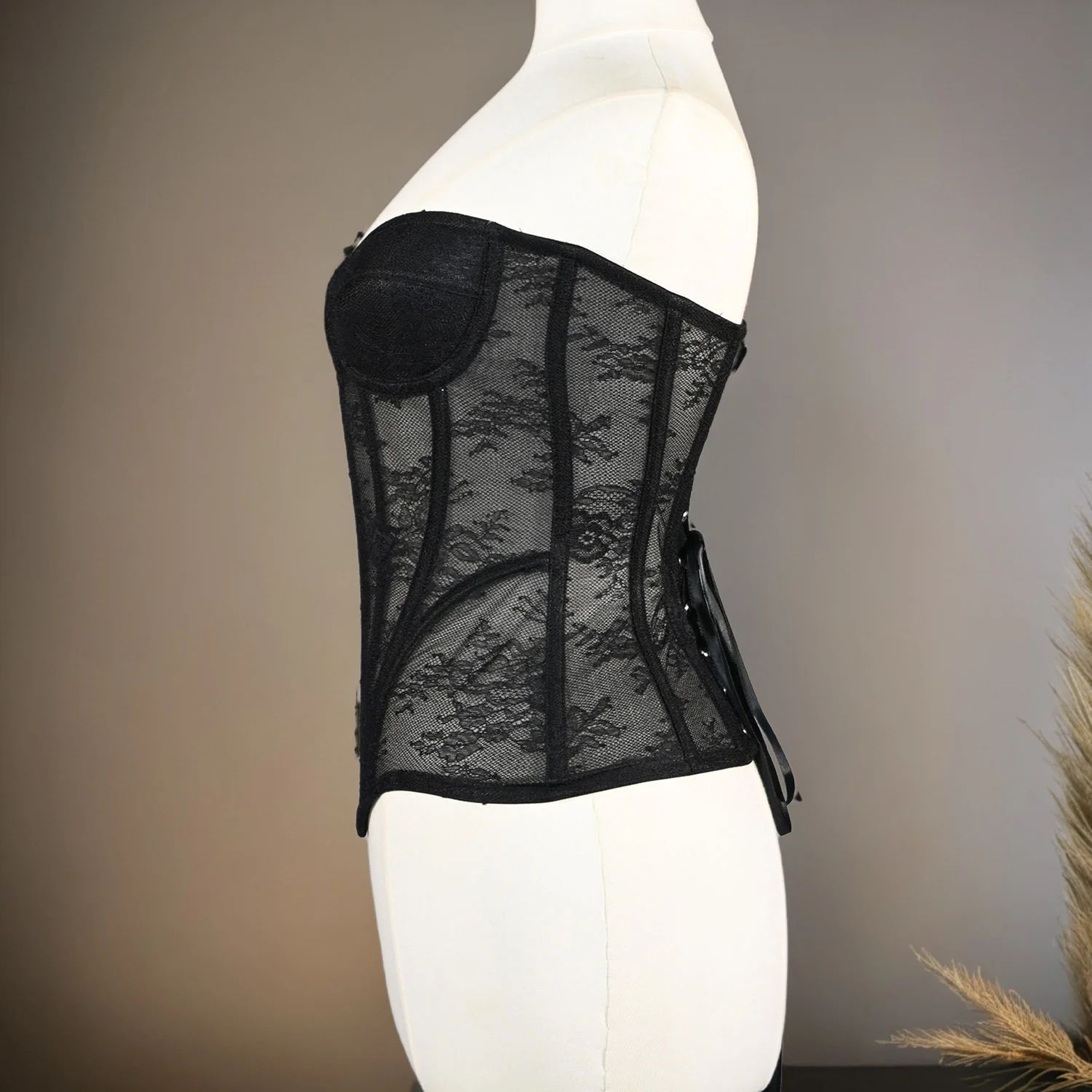 Floral Lace Overbust Corset Bustier  Strapless Steel Boned LaceUp Bodice  PushUp Corset Crop Top Fo 6