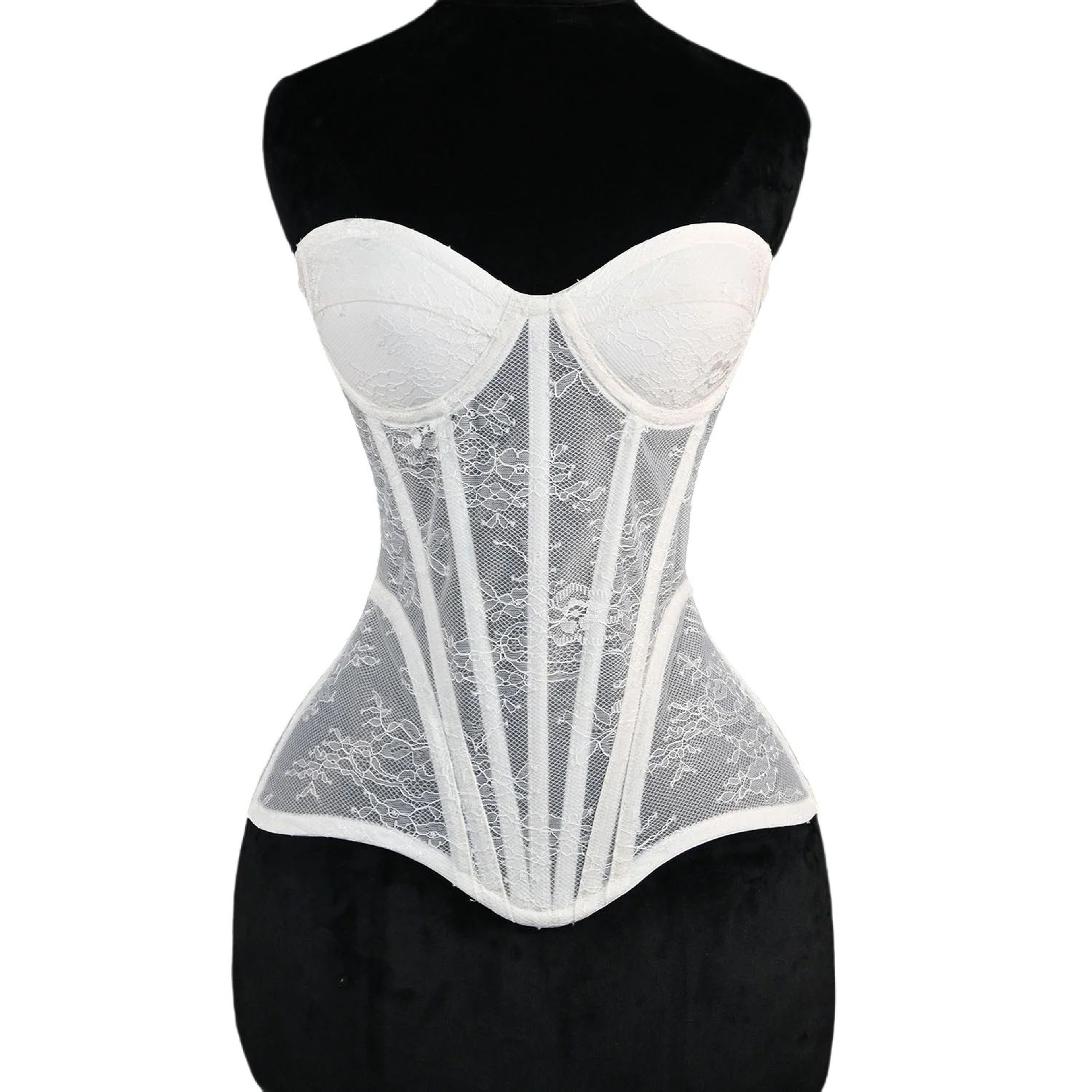 Floral Lace Overbust Corset Bustier  Strapless Steel Boned LaceUp Bodice  PushUp Corset Crop Top Fo 14