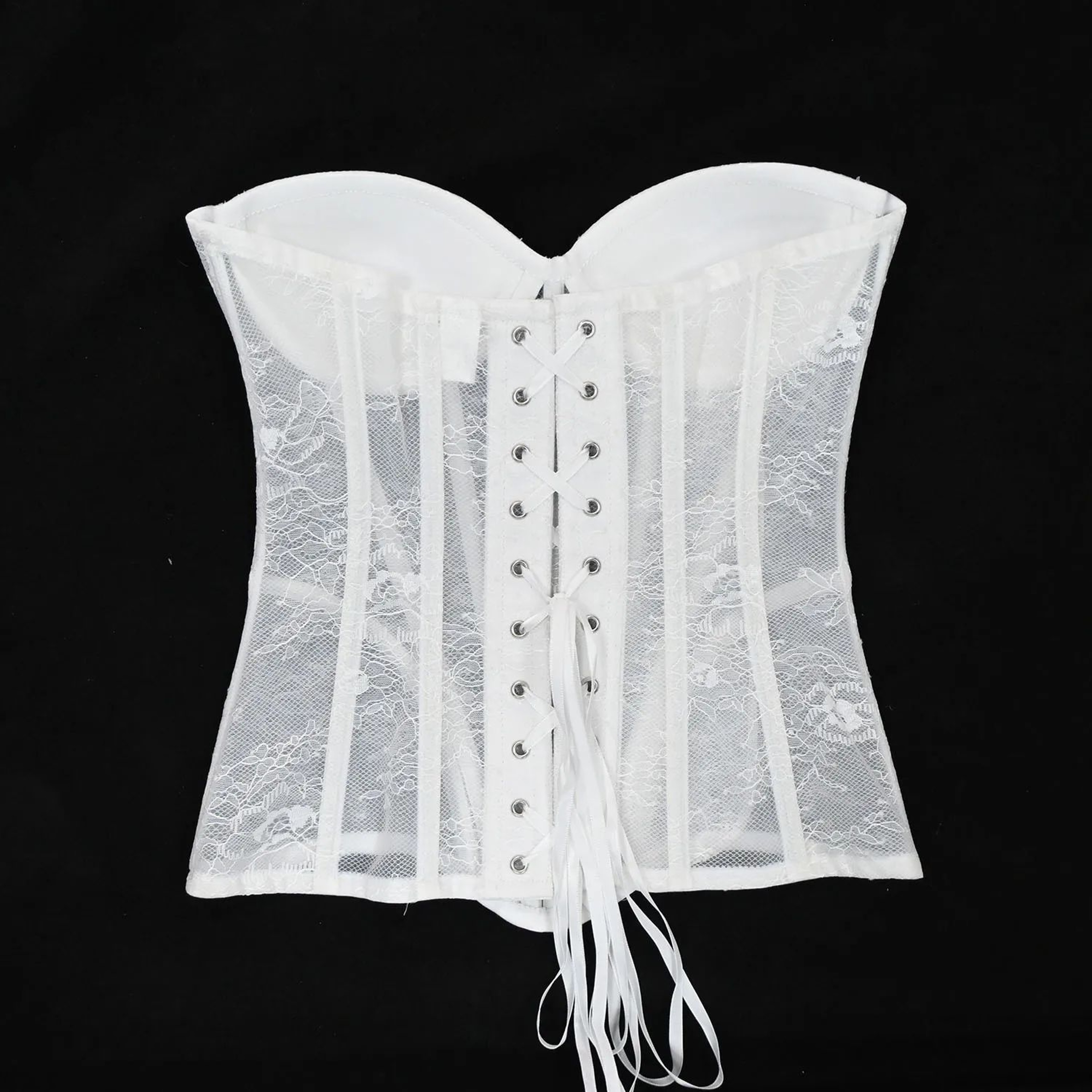 Floral Lace Overbust Corset Bustier  Strapless Steel Boned LaceUp Bodice  PushUp Corset Crop Top Fo 17