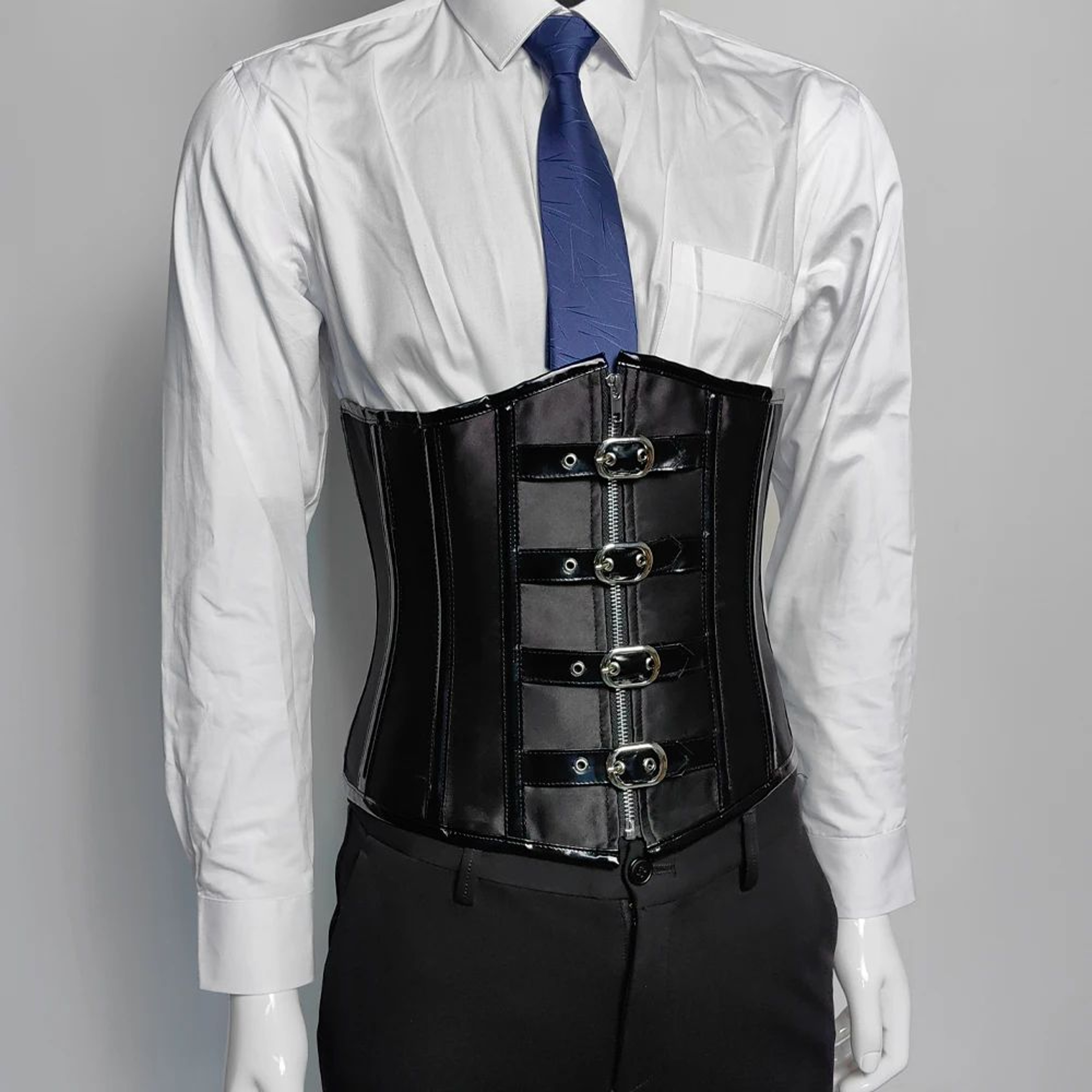 Mens Waist Trainer Corset With Zipper  Steel Boned LaceUp Body Shaper  Tummy Control Compression Wa 0