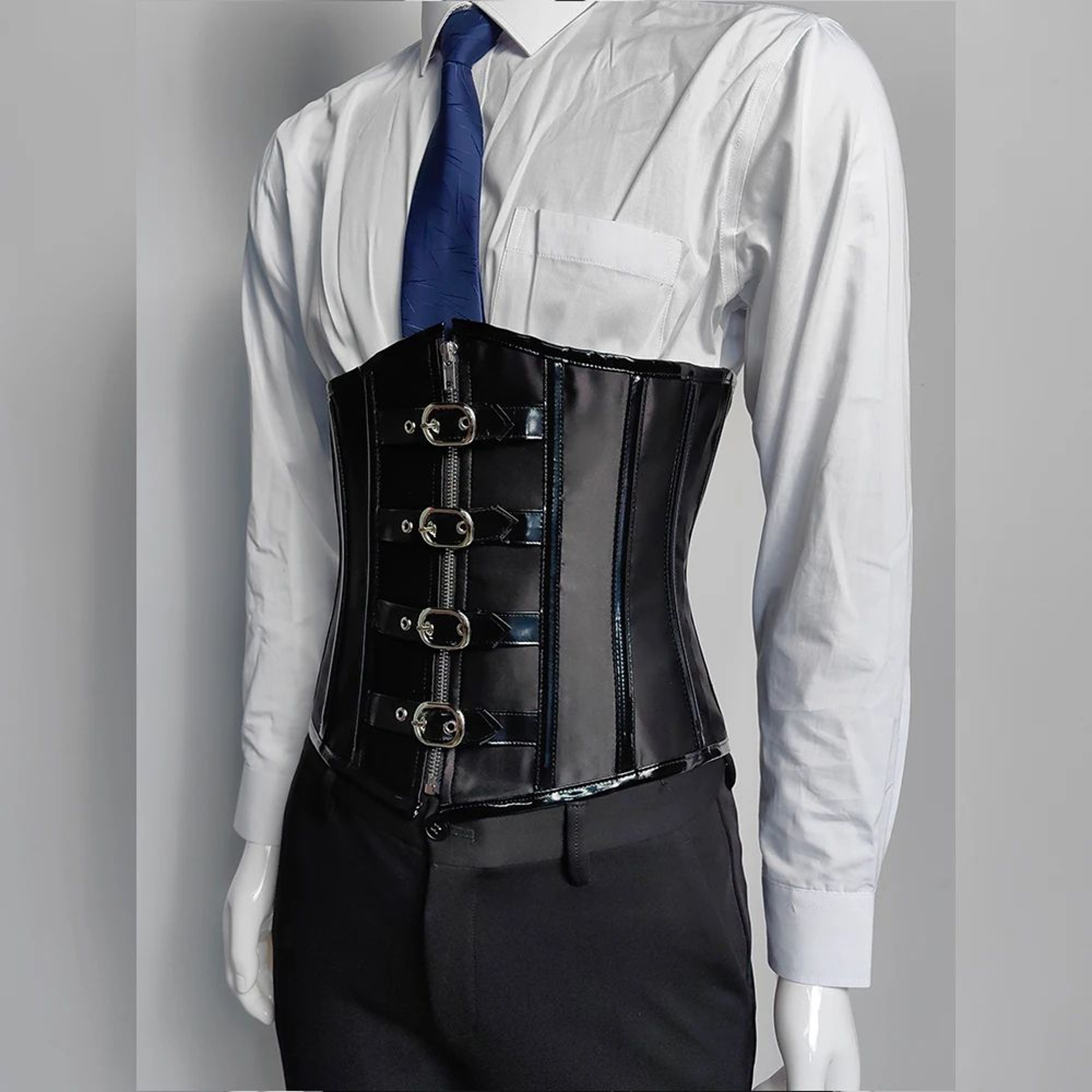 Mens Waist Trainer Corset With Zipper  Steel Boned LaceUp Body Shaper  Tummy Control Compression Wa 1