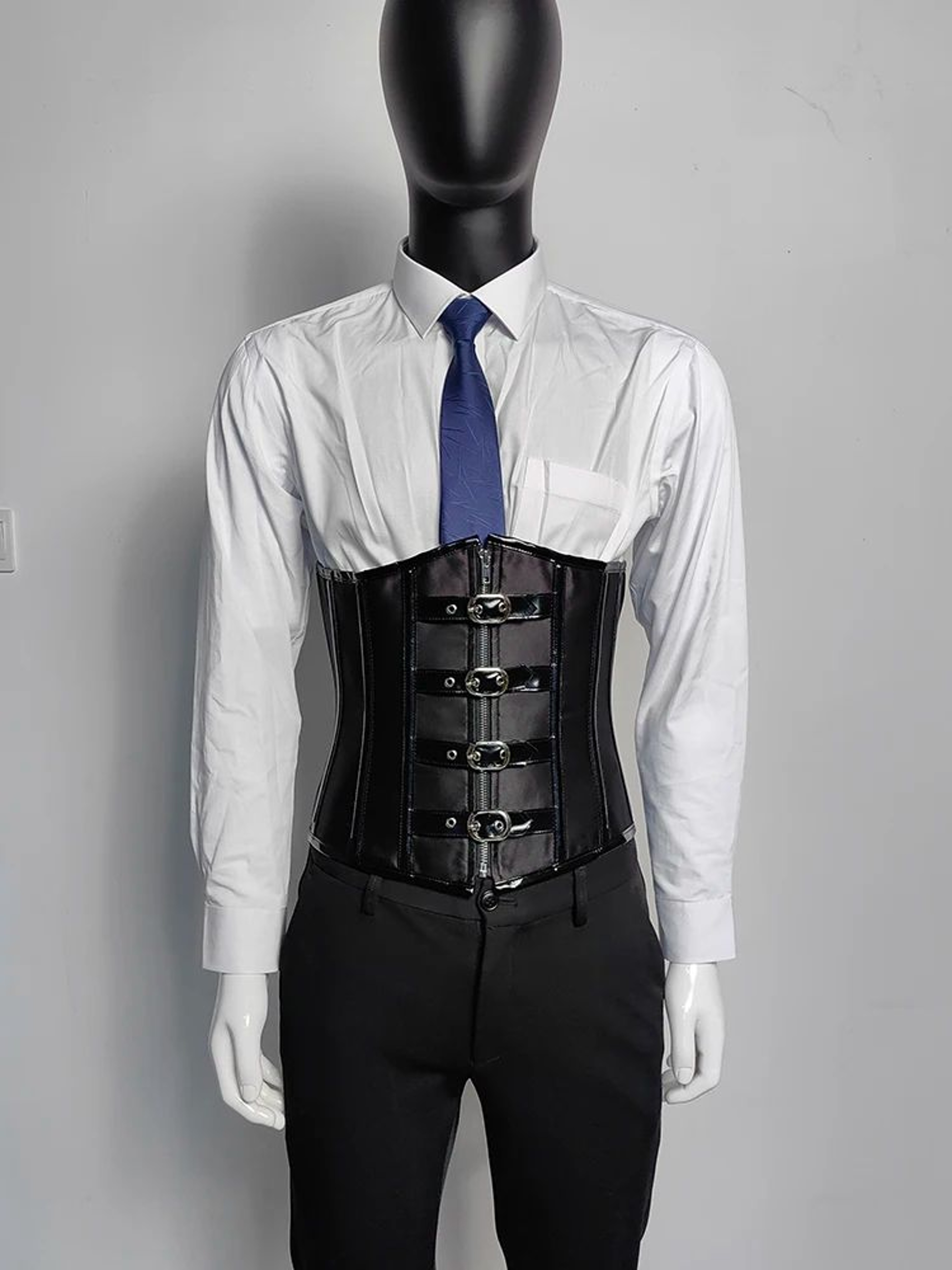 Mens Waist Trainer Corset With Zipper  Steel Boned LaceUp Body Shaper  Tummy Control Compression Wa 8