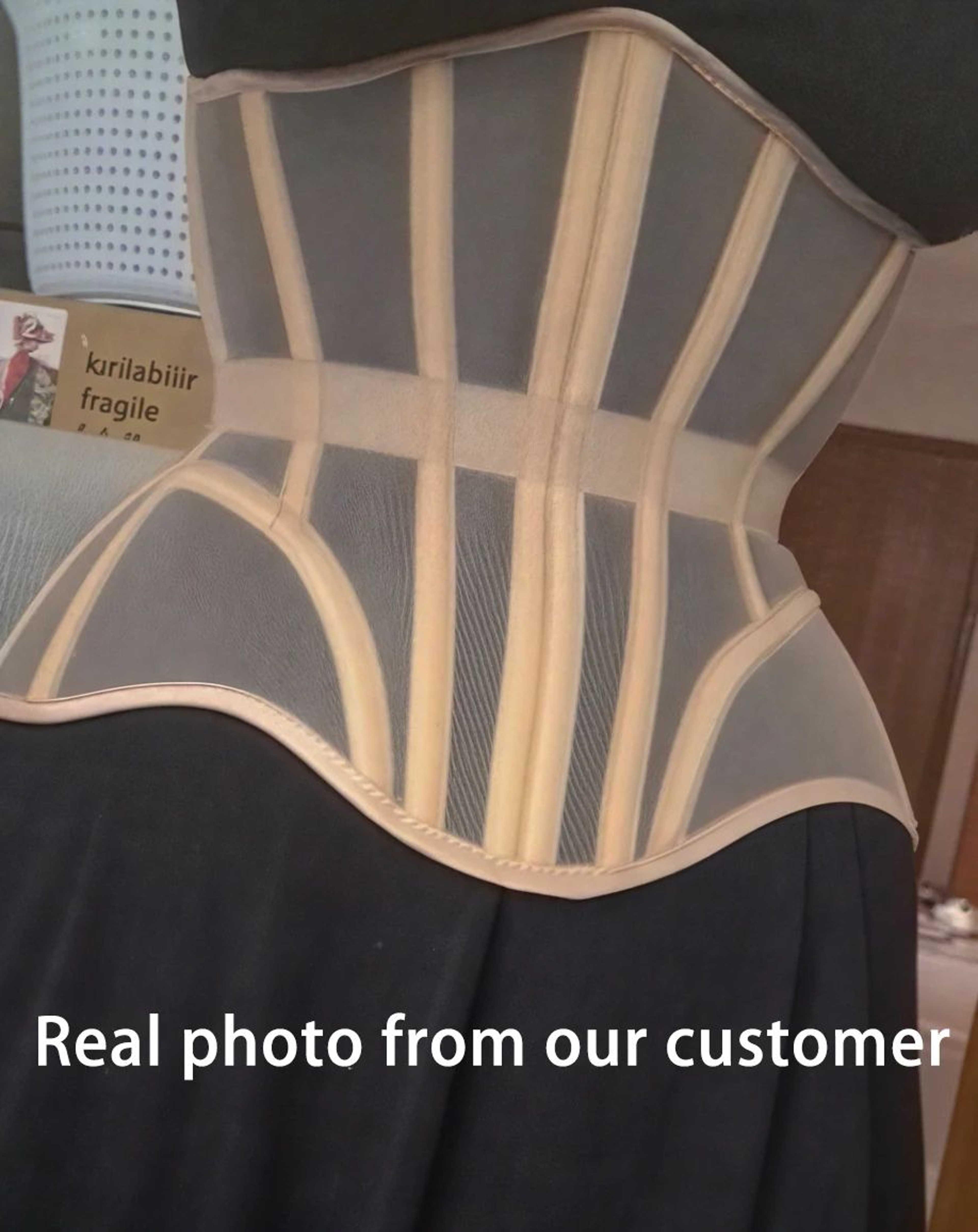 Womens Underbust Mesh Corset Crop  Boned LaceUp Waist Slimming Bodice Breathable Tummy Control Wais
