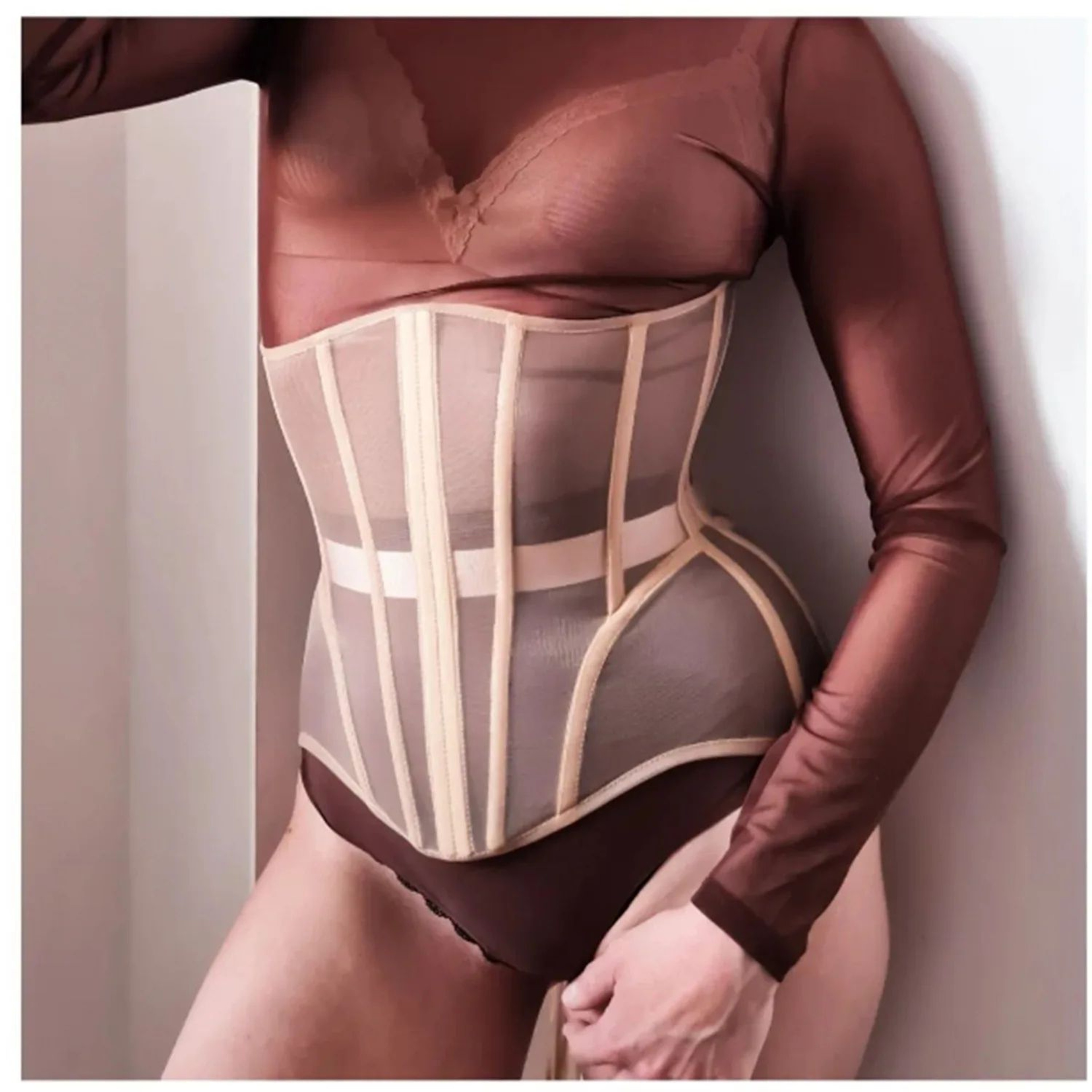 Womens Underbust Mesh Corset Crop  Boned LaceUp Waist Slimming Bodice Breathable Tummy Control Wais