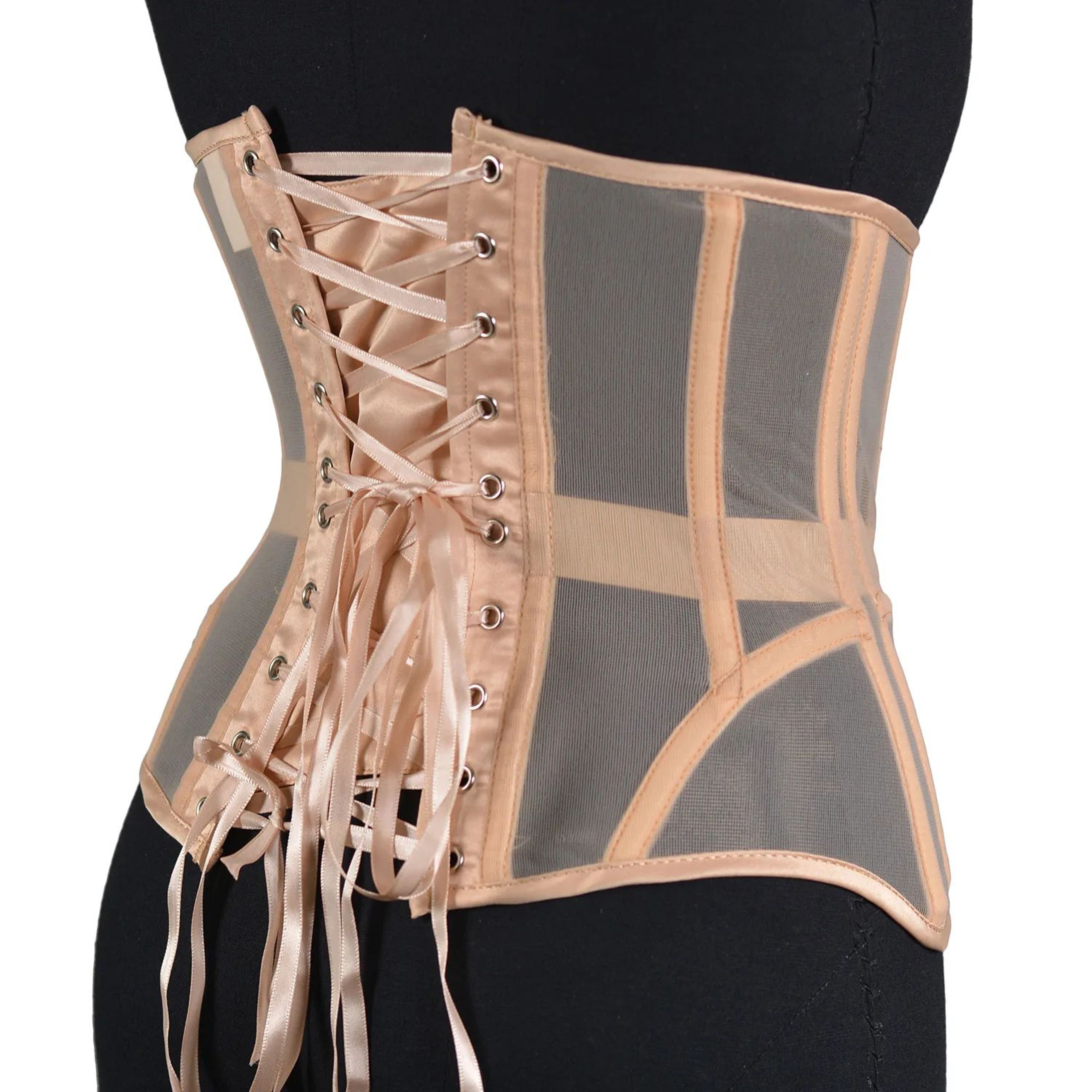 Womens Underbust Mesh Corset Crop  Boned LaceUp Waist Slimming Bodice Breathable Tummy Control Wais