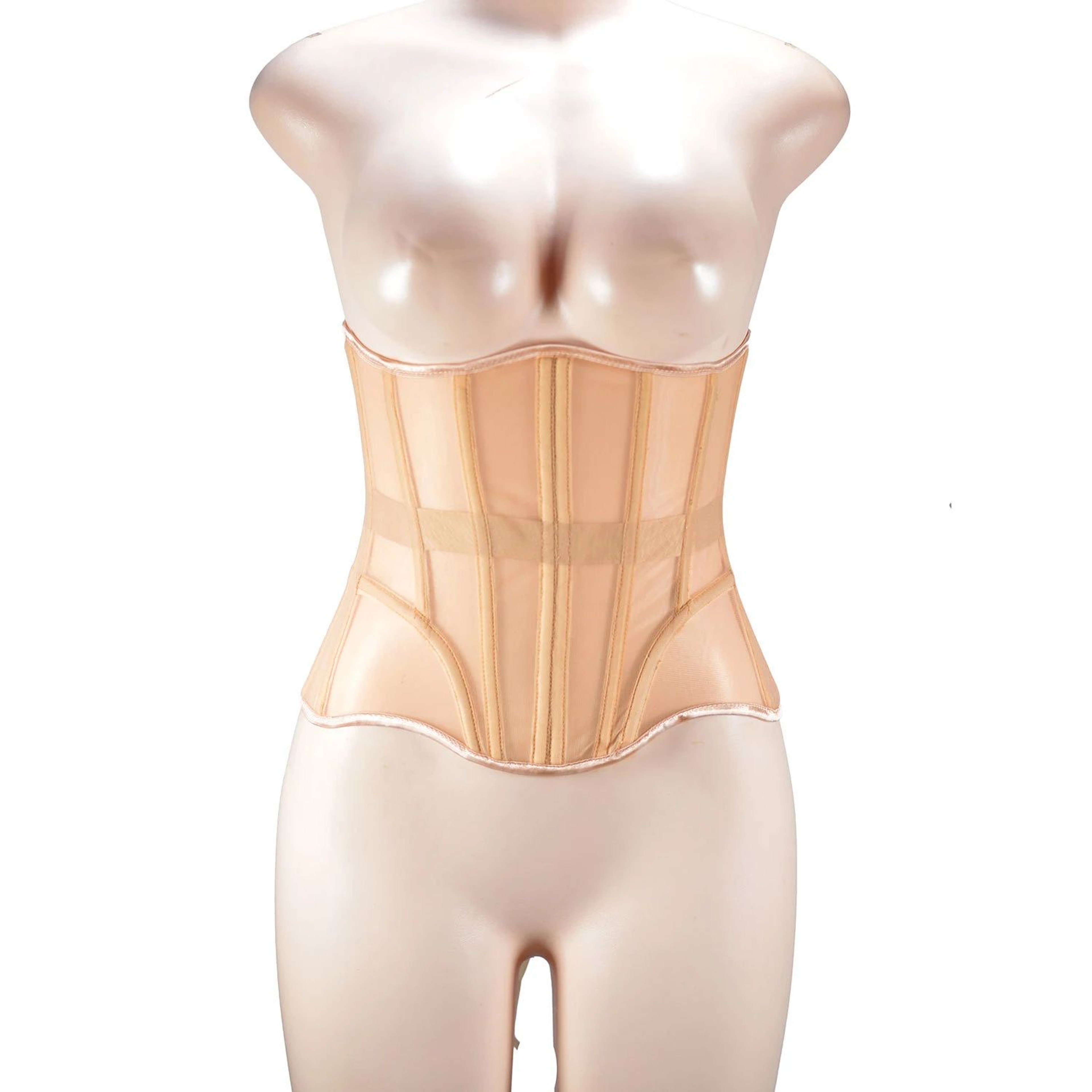 Womens Underbust Mesh Corset Crop  Boned LaceUp Waist Slimming Bodice Breathable Tummy Control Wais