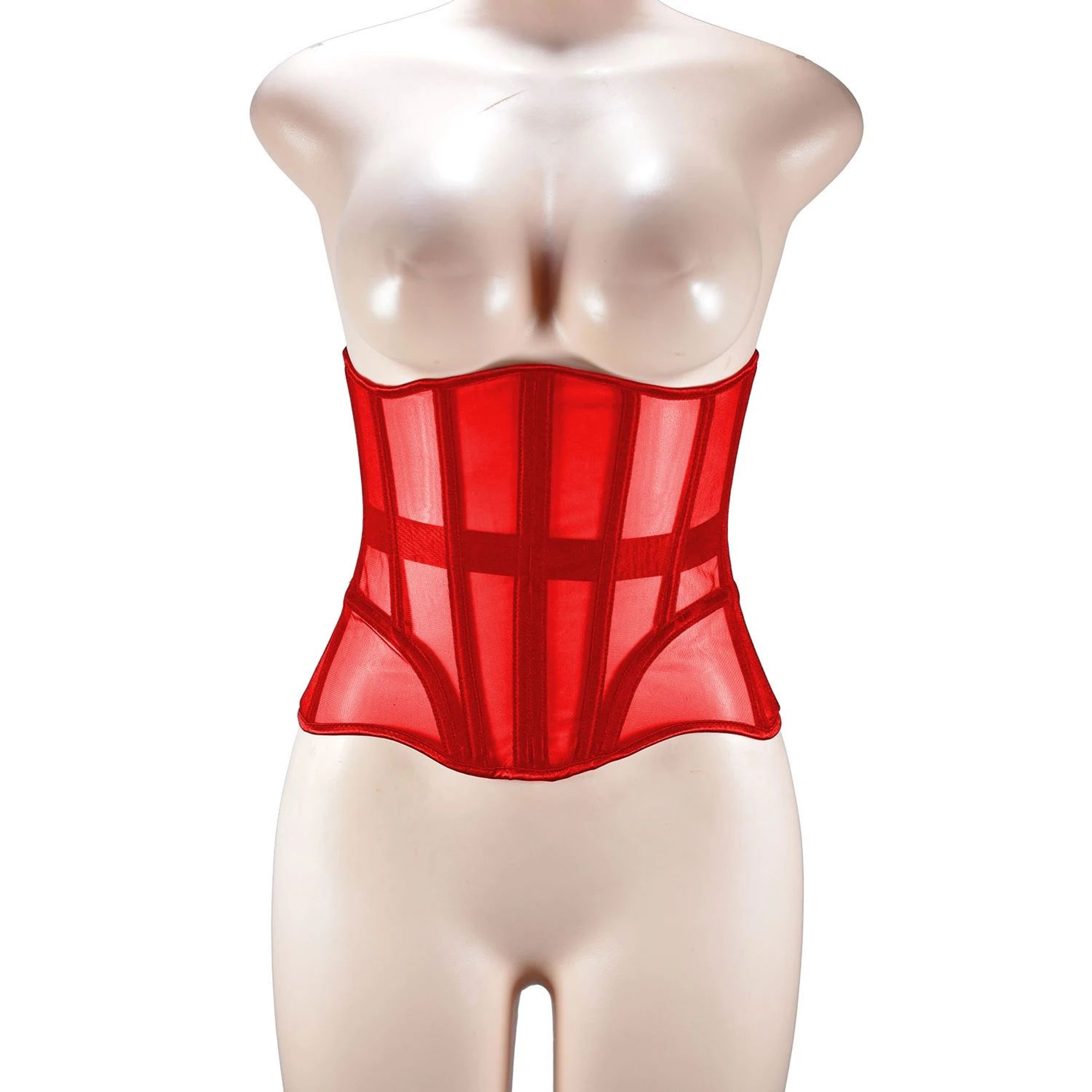 Womens Underbust Mesh Corset Crop  Boned LaceUp Waist Slimming Bodice Breathable Tummy Control Wais