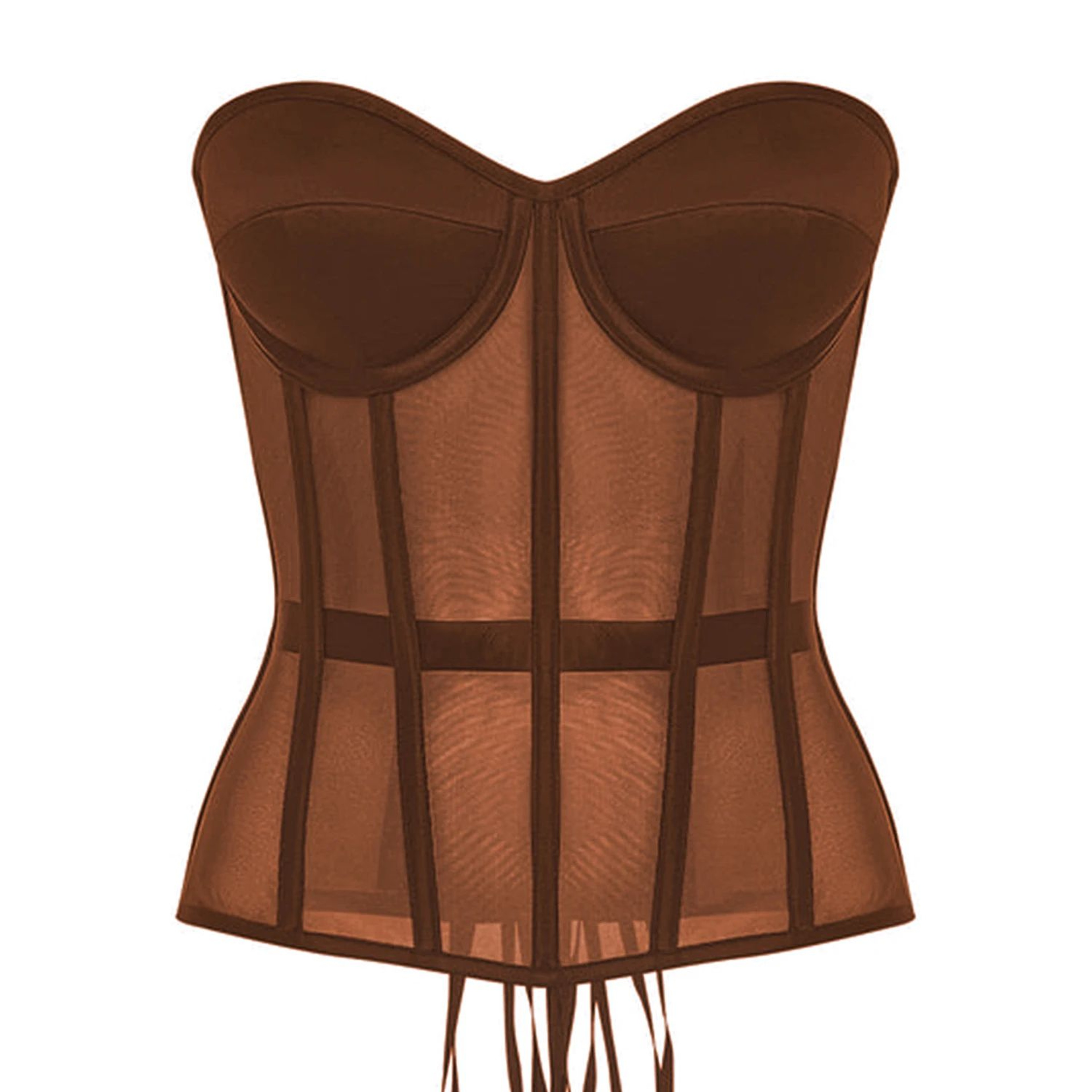 Luxury Strapless Corset Bustier For Women  Transparent Mesh Steel Boned Bodice LaceUp Top With Supp 7