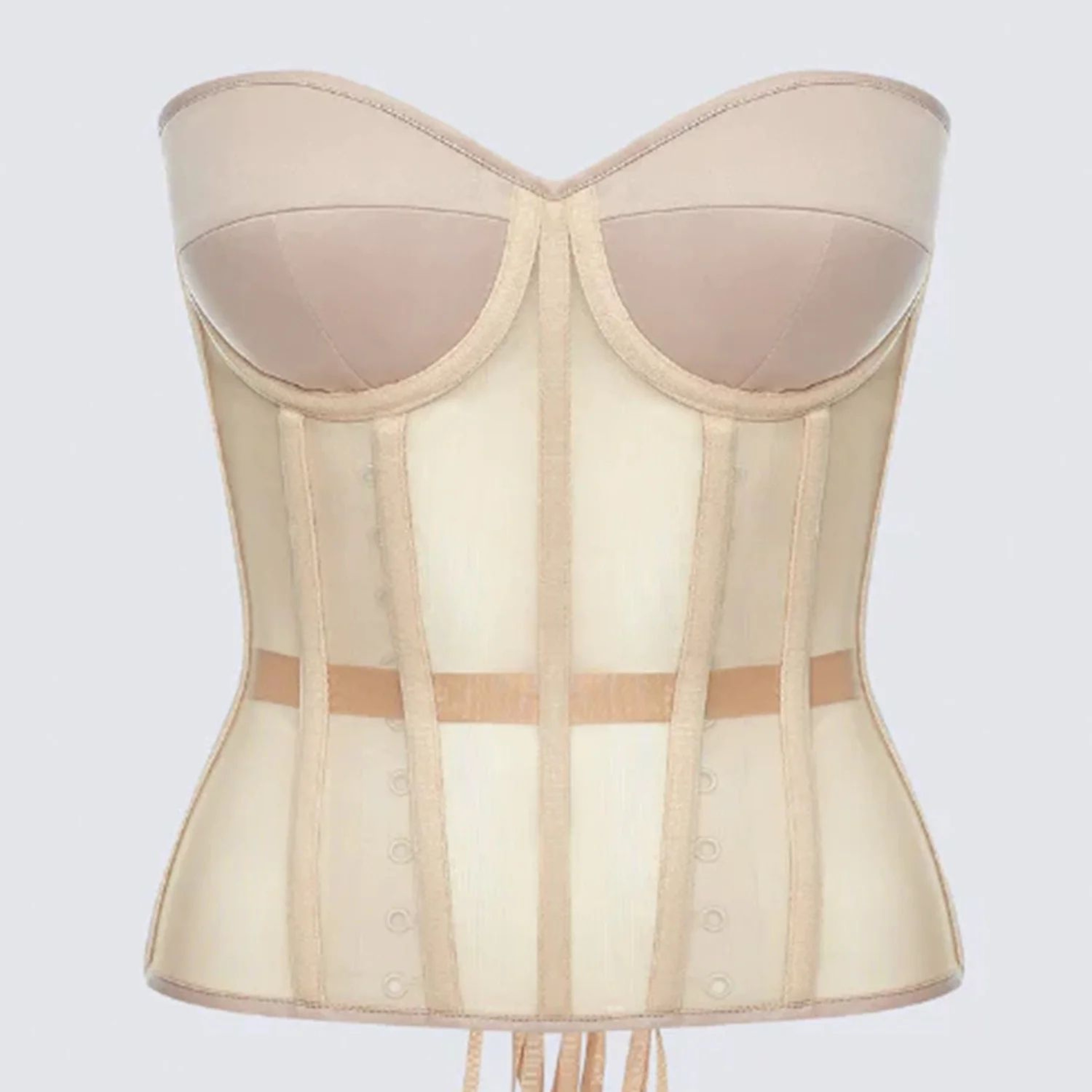 Luxury Strapless Corset Bustier For Women  Transparent Mesh Steel Boned Bodice LaceUp Top With Supp 8