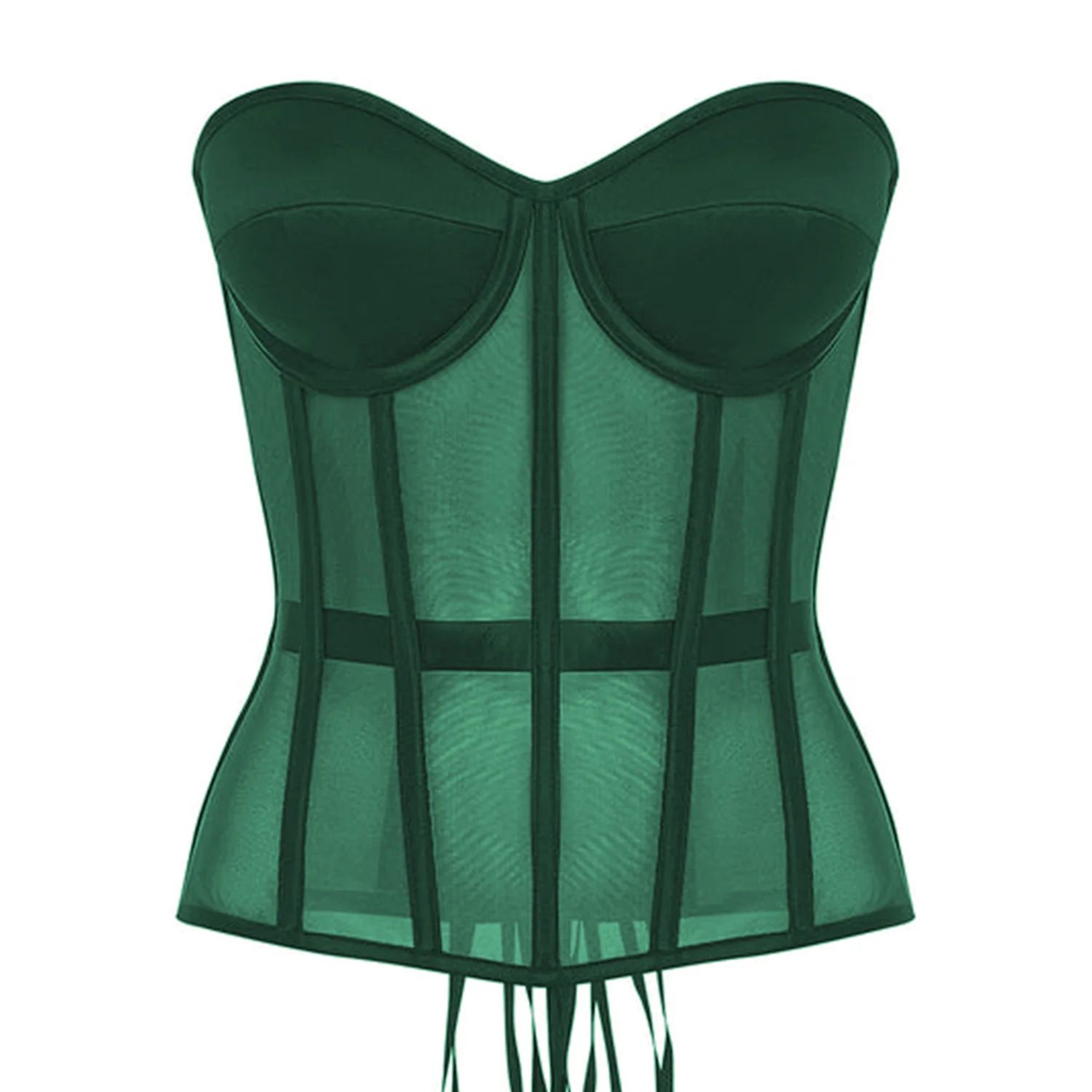 Luxury Strapless Corset Bustier For Women  Transparent Mesh Steel Boned Bodice LaceUp Top With Supp 9