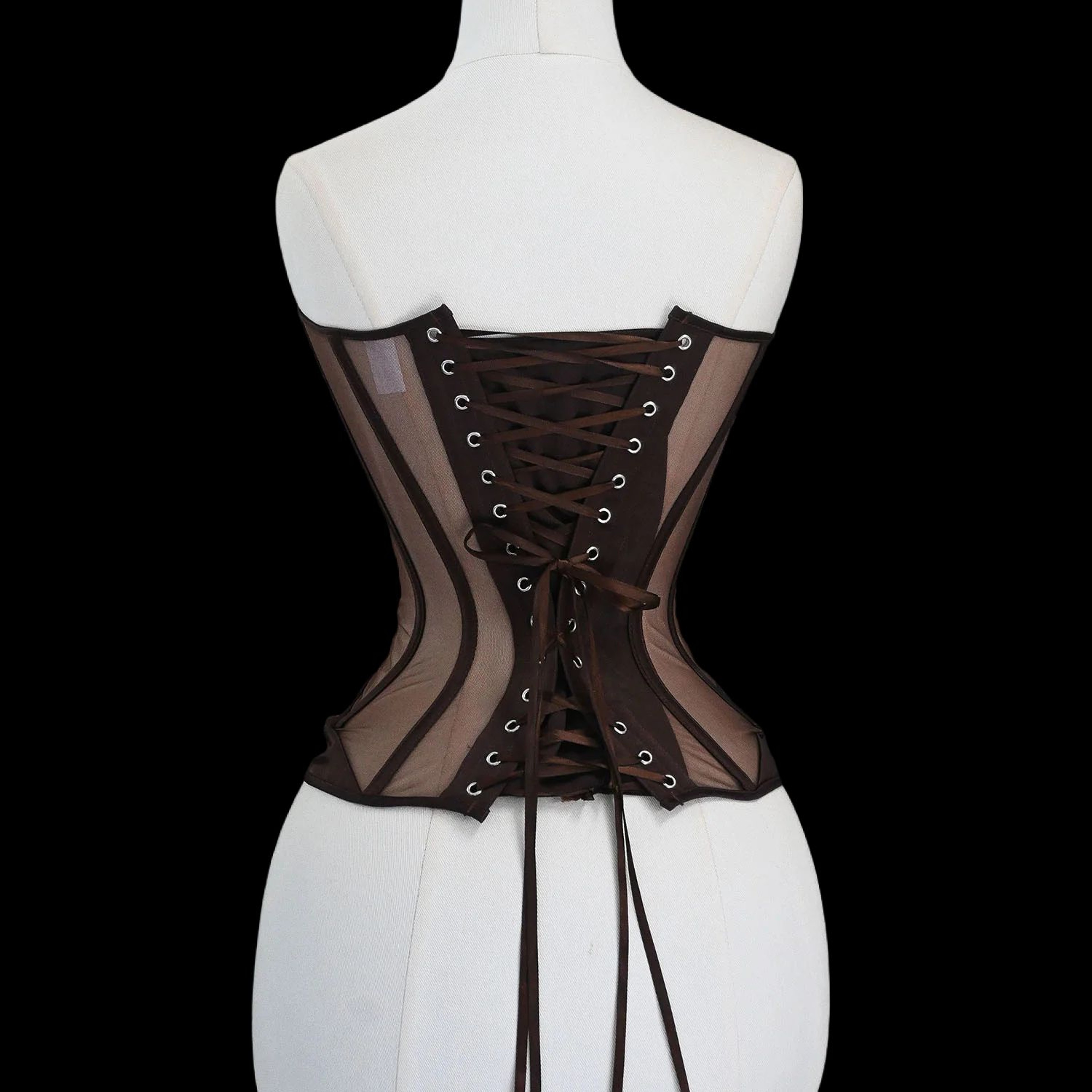 Women Tight Overbust Corset Bustier  Transparent Mesh Steel Boned LaceUp Shaping Top For Waist Slim 2