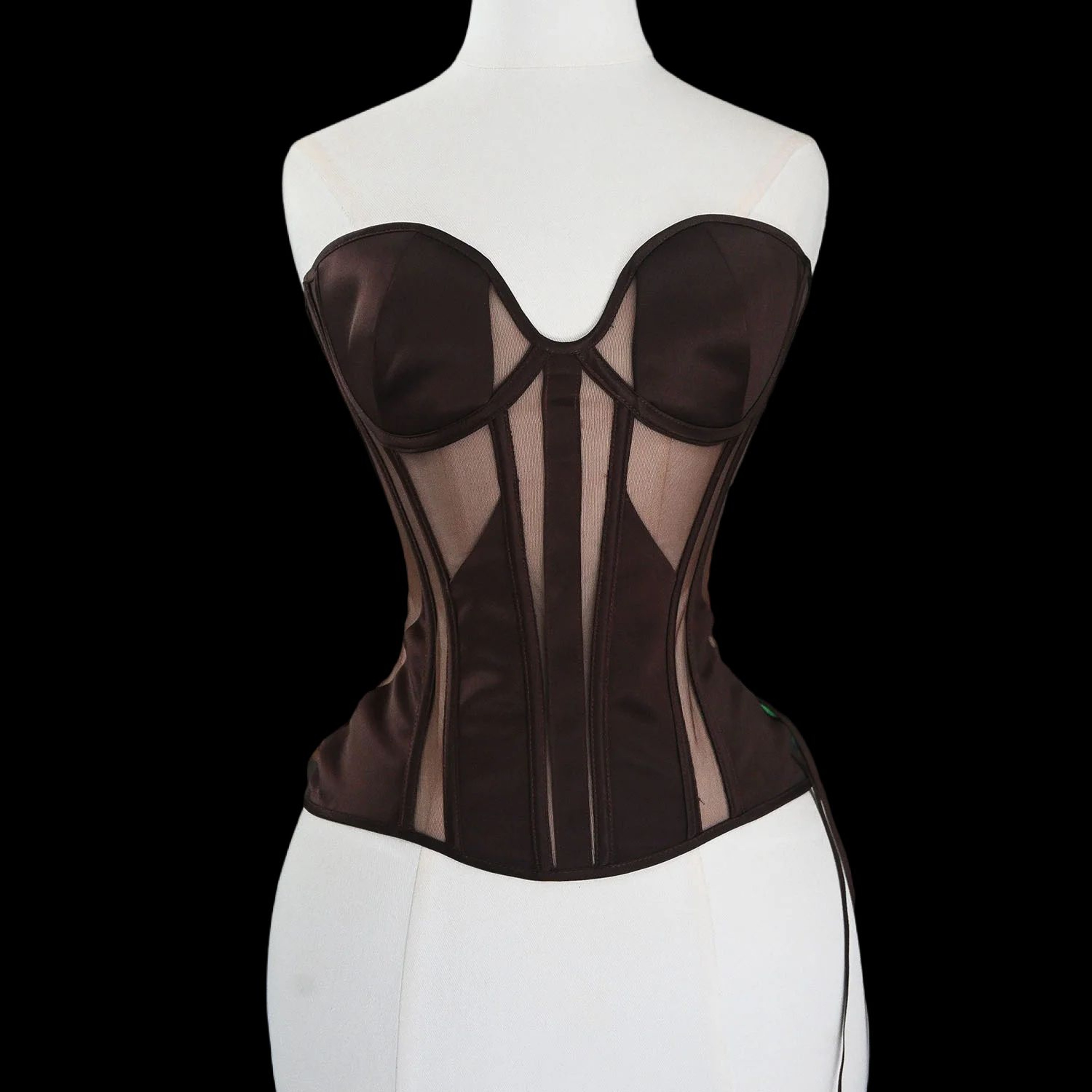 Women Tight Overbust Corset Bustier  Transparent Mesh Steel Boned LaceUp Shaping Top For Waist Slim 10