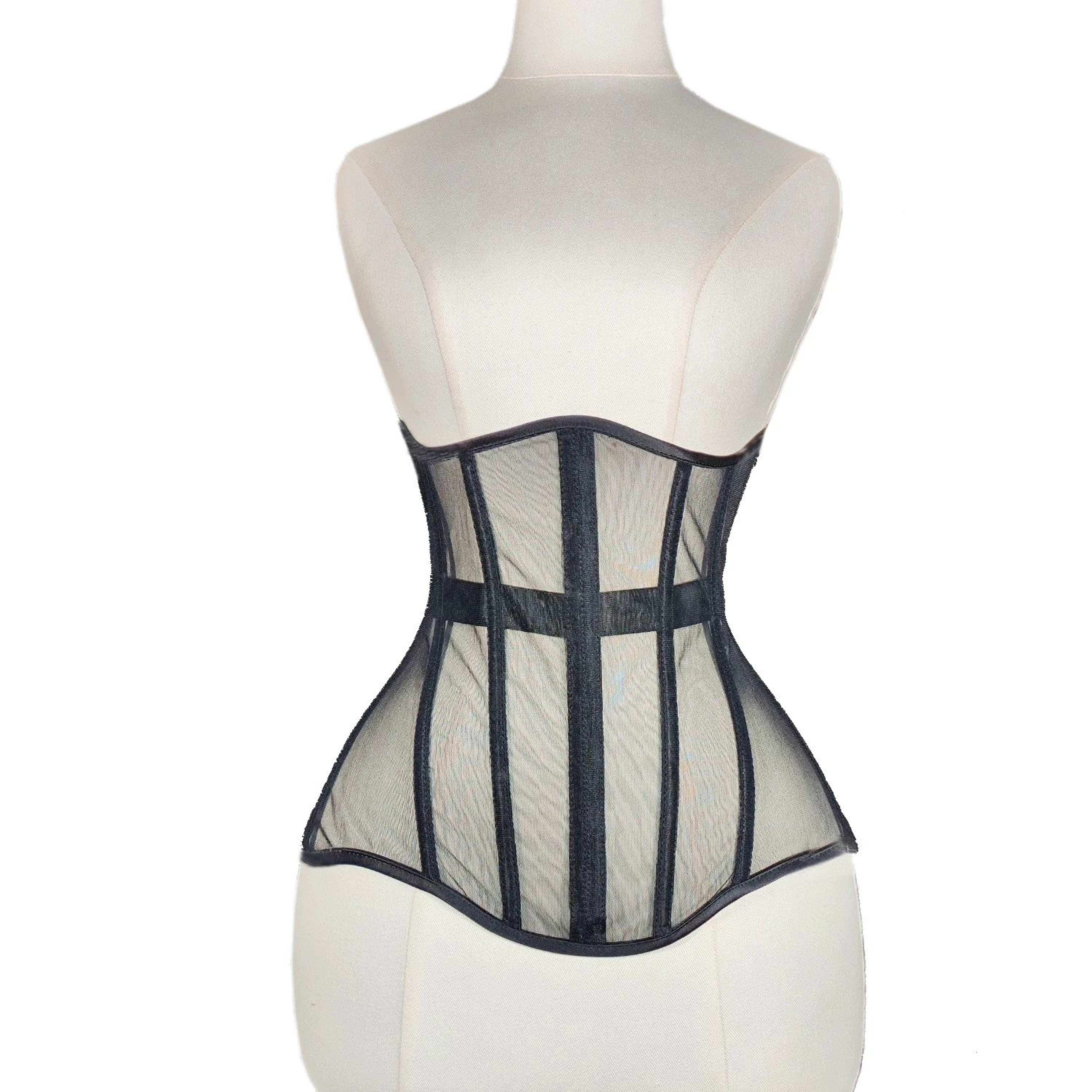 Women Steel Boned Underbust Mesh Corset  LaceUp Waist Trainer Bustier For Shaping  Stage Costume 7