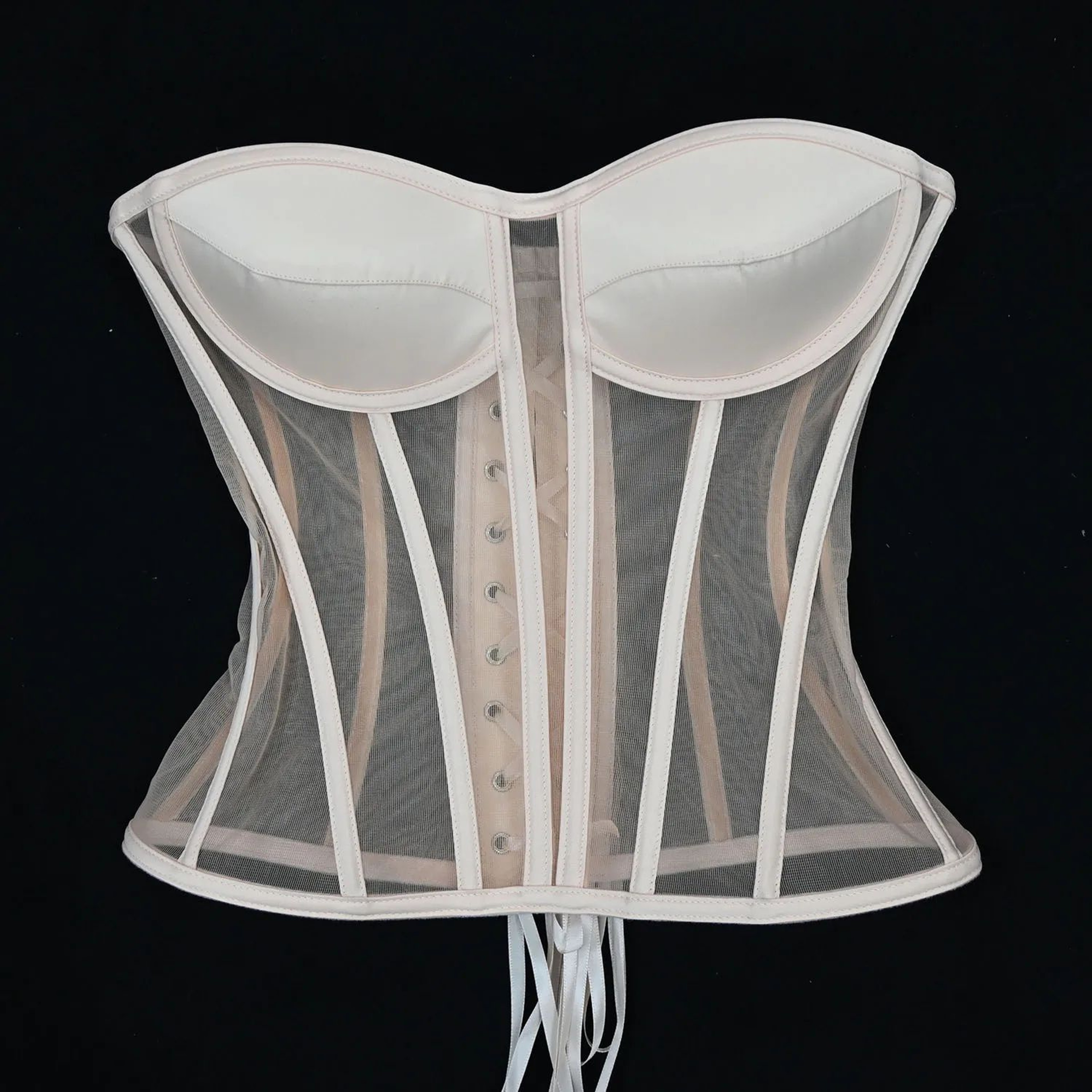 Womens Strapless Mesh Overbust Corset Bustier With Cups  Boned LaceUp Waist Slimming Wedding Shapin 6