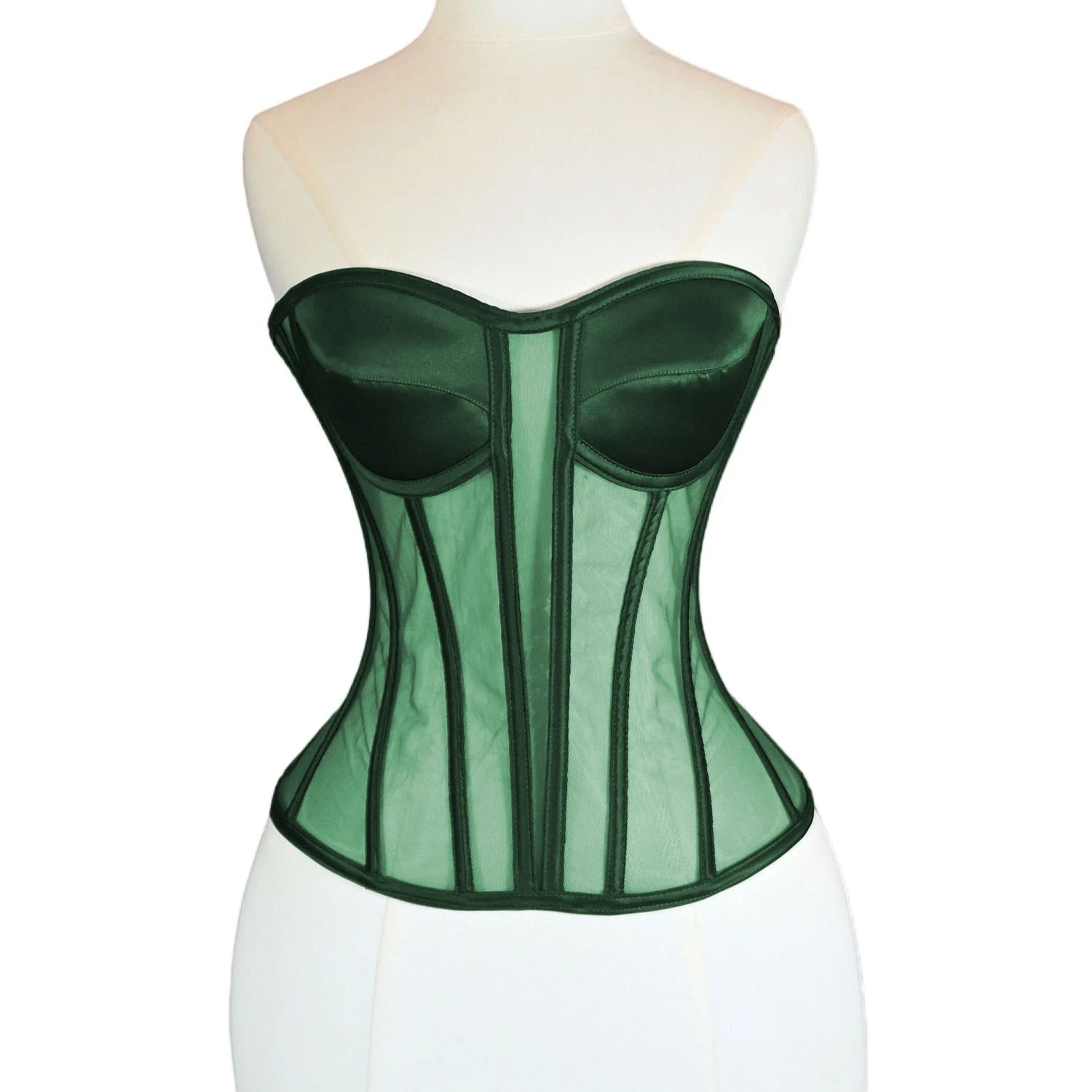Womens Strapless Mesh Overbust Corset Bustier With Cups  Boned LaceUp Waist Slimming Wedding Shapin 9