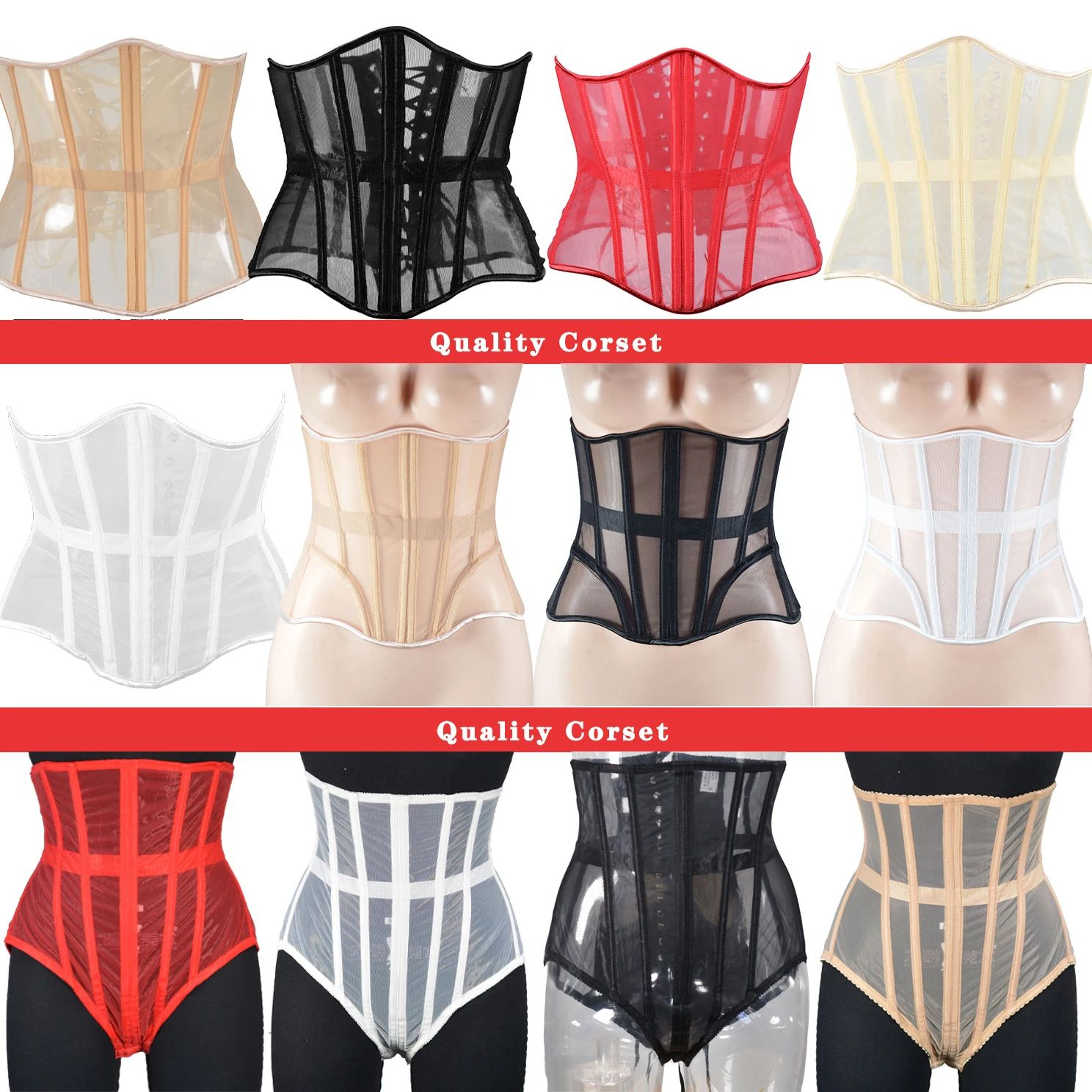 Womens Mesh Boned Corset Bustier  PushUp Shaping Transparent Bodice For Waist Slimming  Dress Outwe