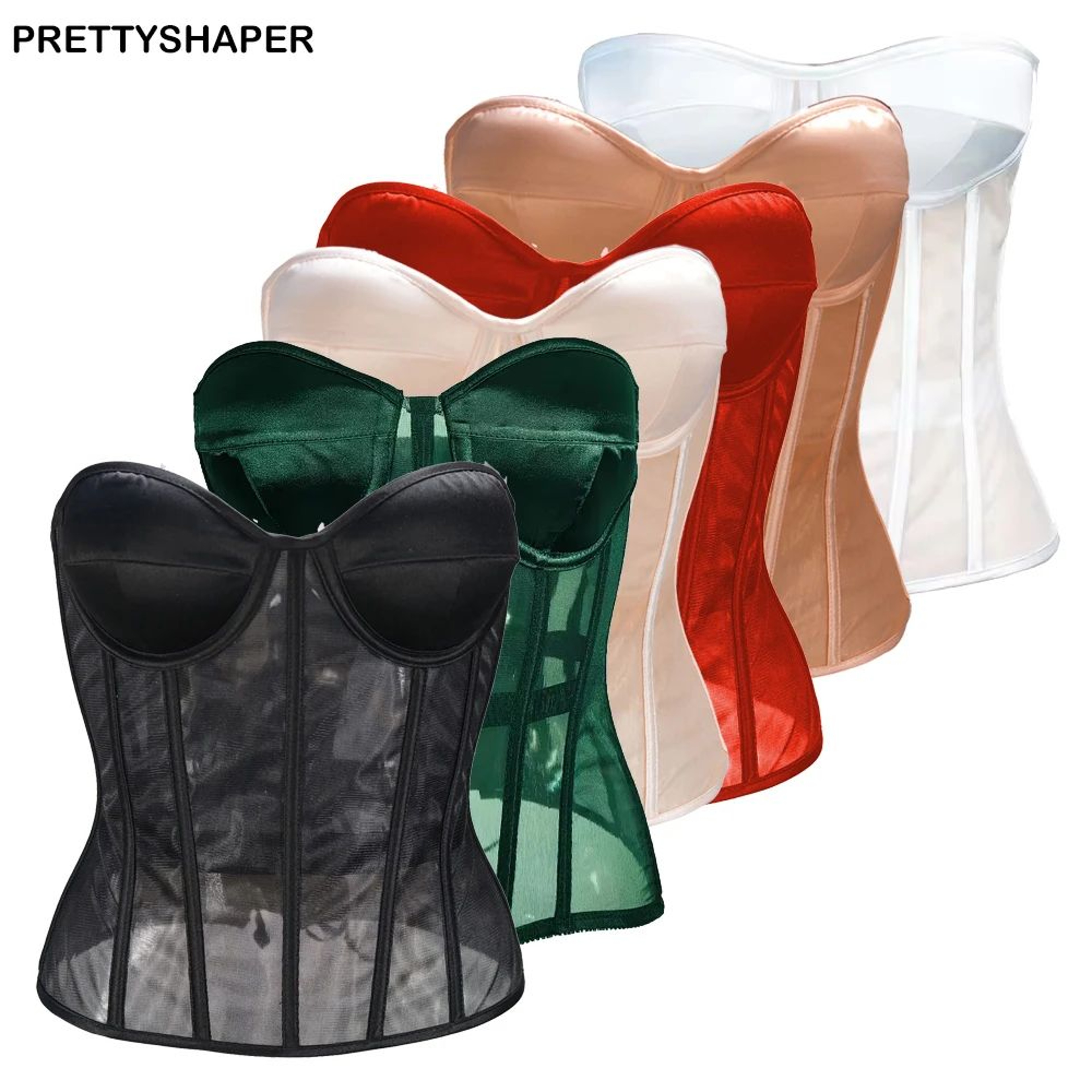 Womens DoubleLayer Mesh Abdominal Corset Bustier  Steel Boned LaceUp Shaping Bodice With Bra For Dr 0