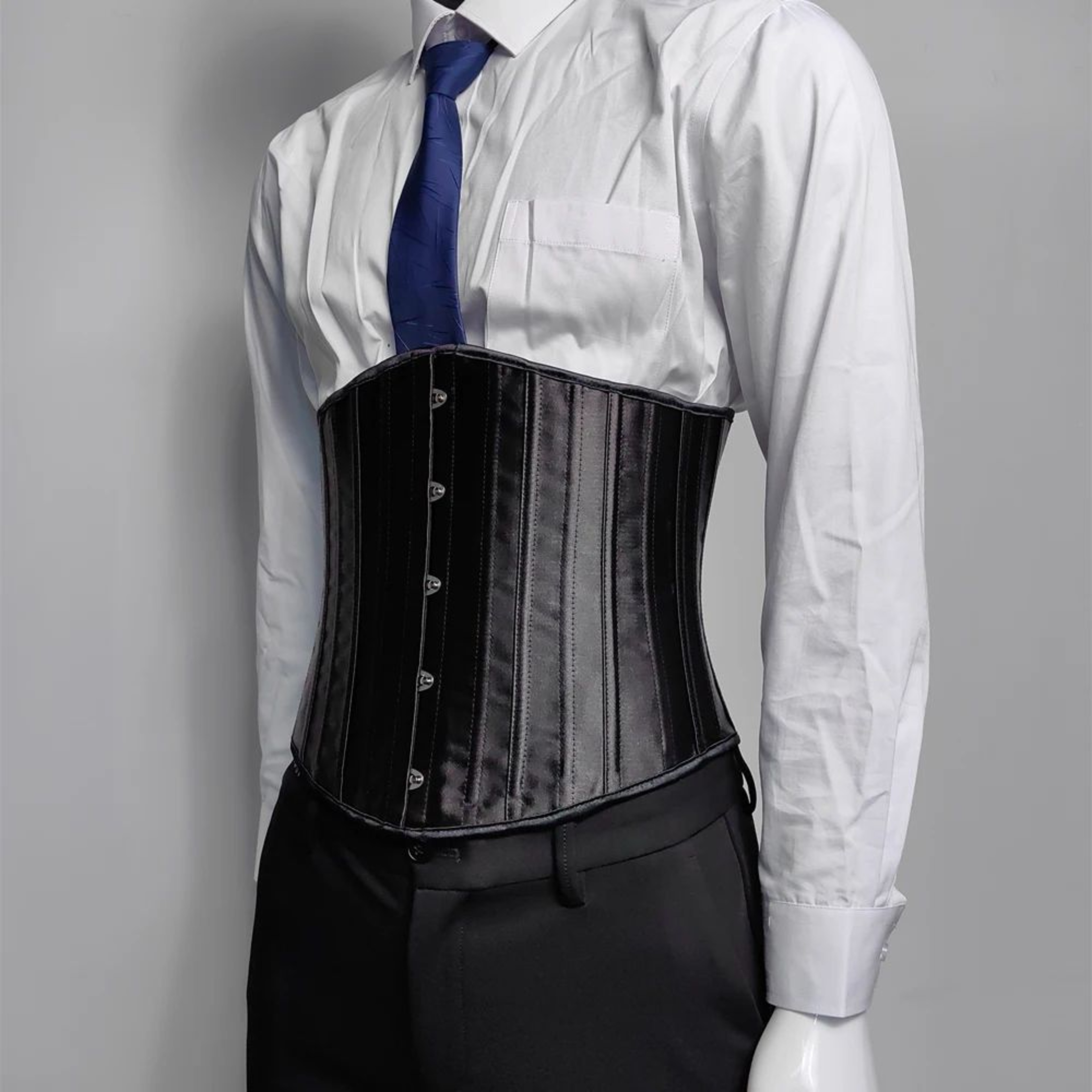 Mens 26 Steel Boned Corset Waist Trainer  LaceUp Medieval Vintage Abdomen Control Waist Slimmer Wit 2