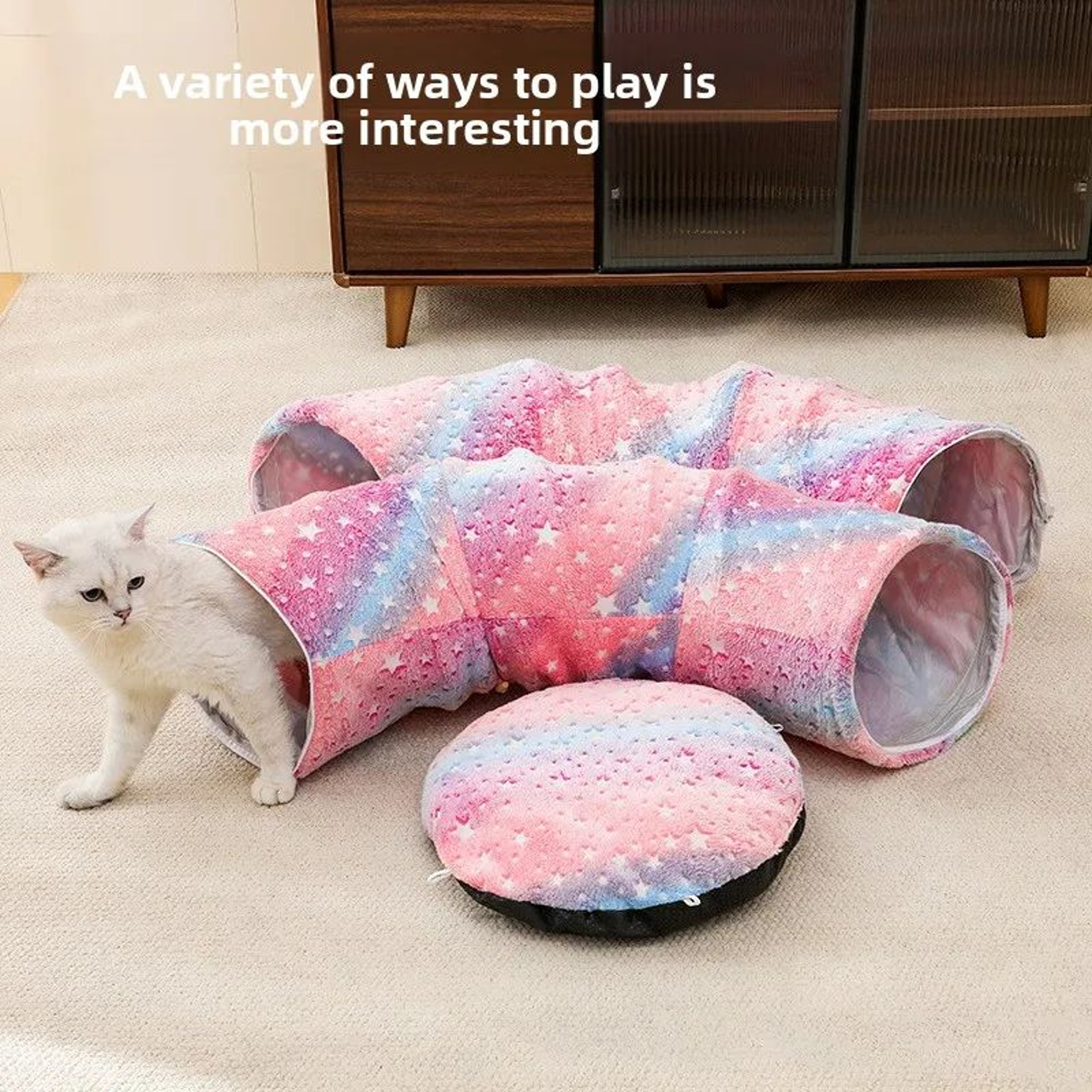 Foldable Cat Tunnel Bed With Peekaboo Cave  Washable Winter Playhouse With 4 Entry Points For Kitte 3