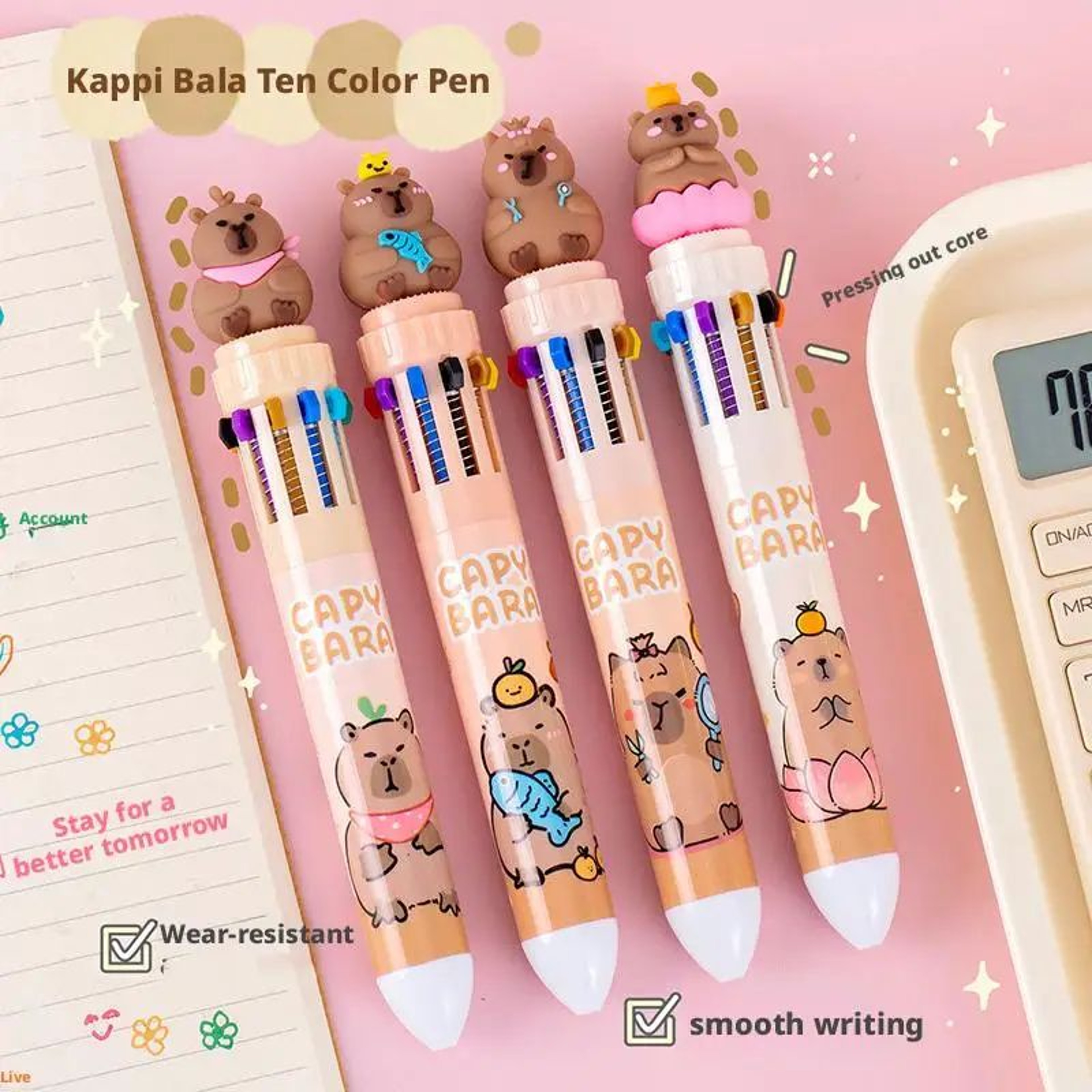 10in1 Capybara Multicolor Ballpoint Pen  Retractable 07mm Color Ink School Pen For Kids  Teens 1