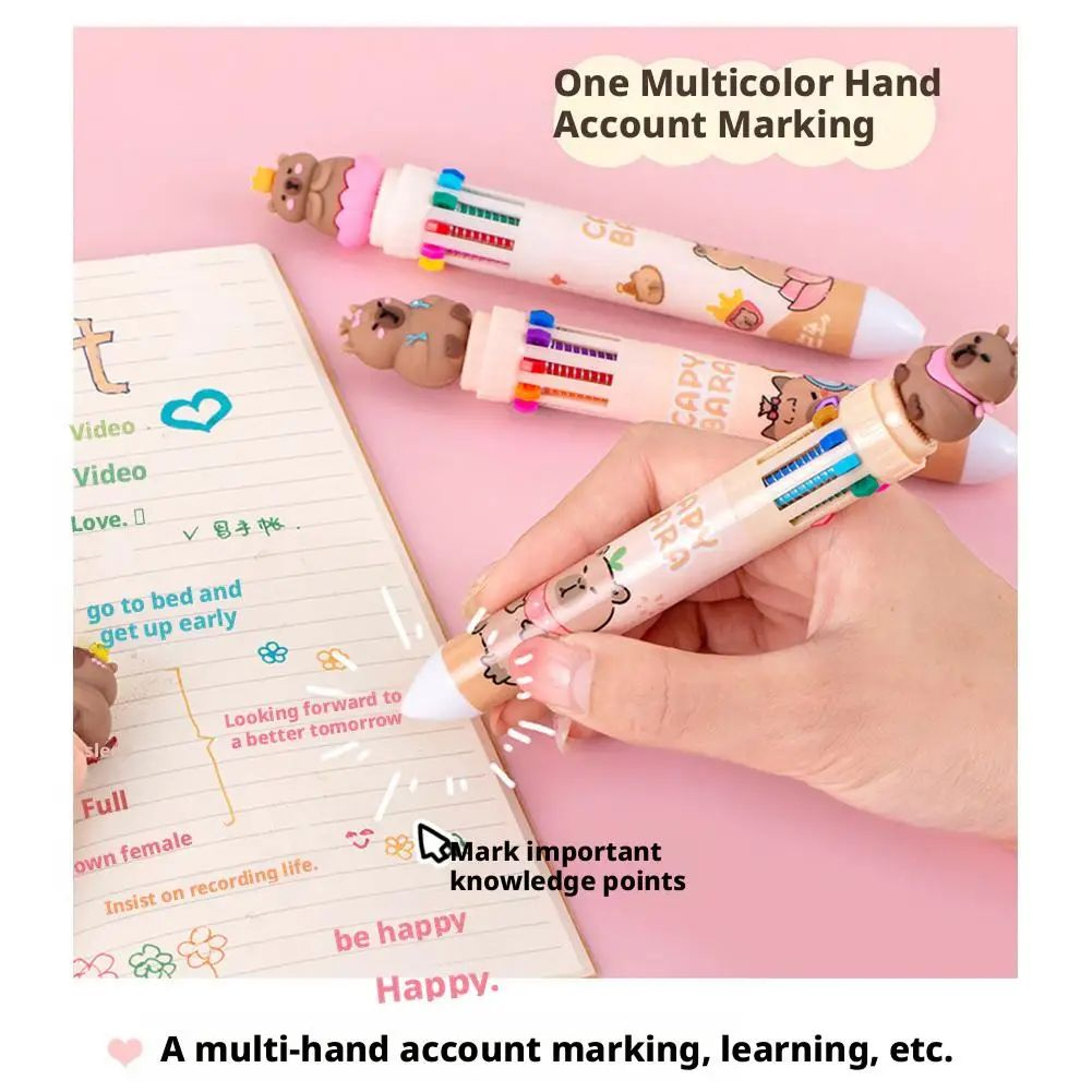 10in1 Capybara Multicolor Ballpoint Pen  Retractable 07mm Color Ink School Pen For Kids  Teens 4