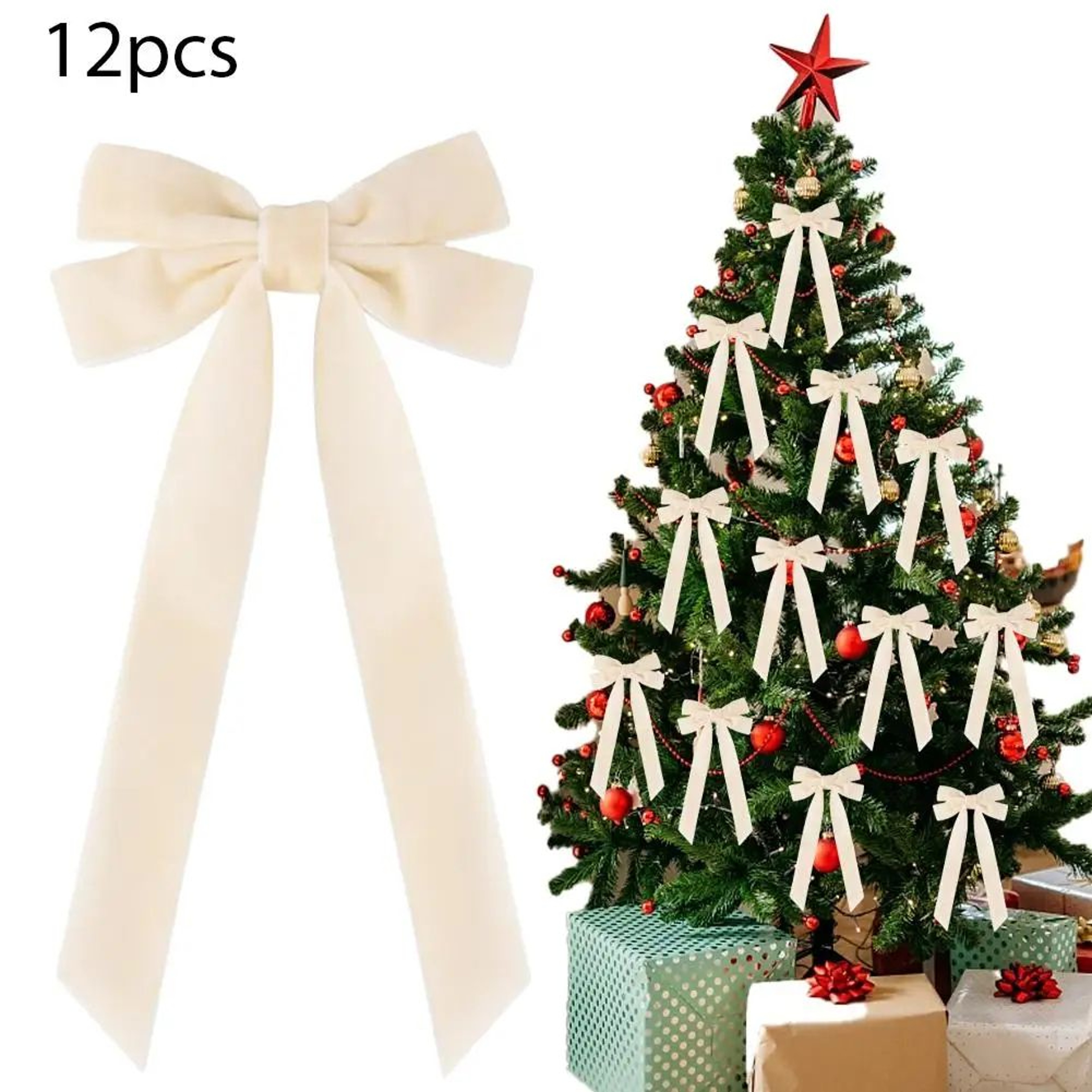 12 Pcs Pink Velvet Christmas Tree Bows  Large Rustic Ribbon Ornaments For Tree Wreaths And Garland  6