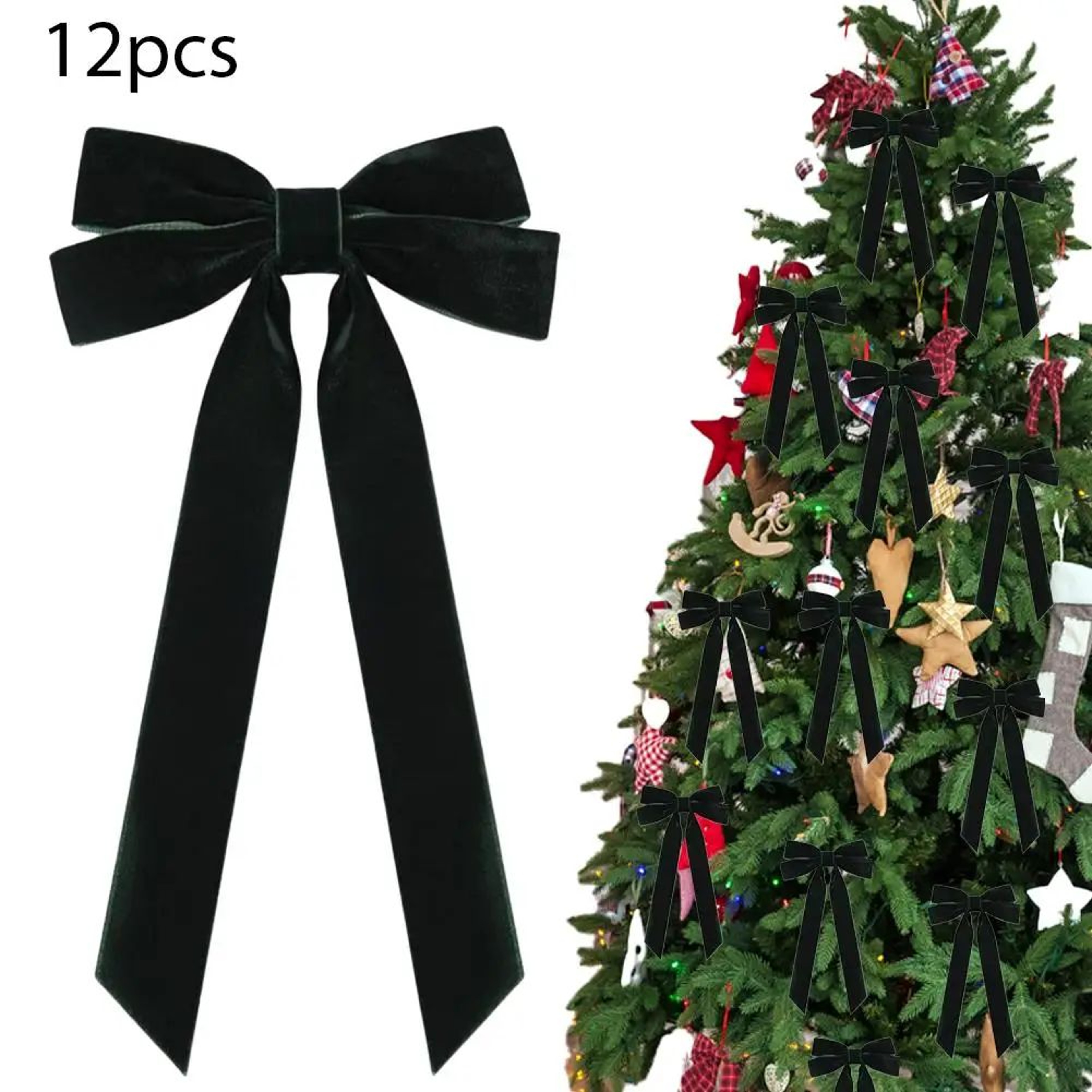 12 Pcs Pink Velvet Christmas Tree Bows  Large Rustic Ribbon Ornaments For Tree Wreaths And Garland  11