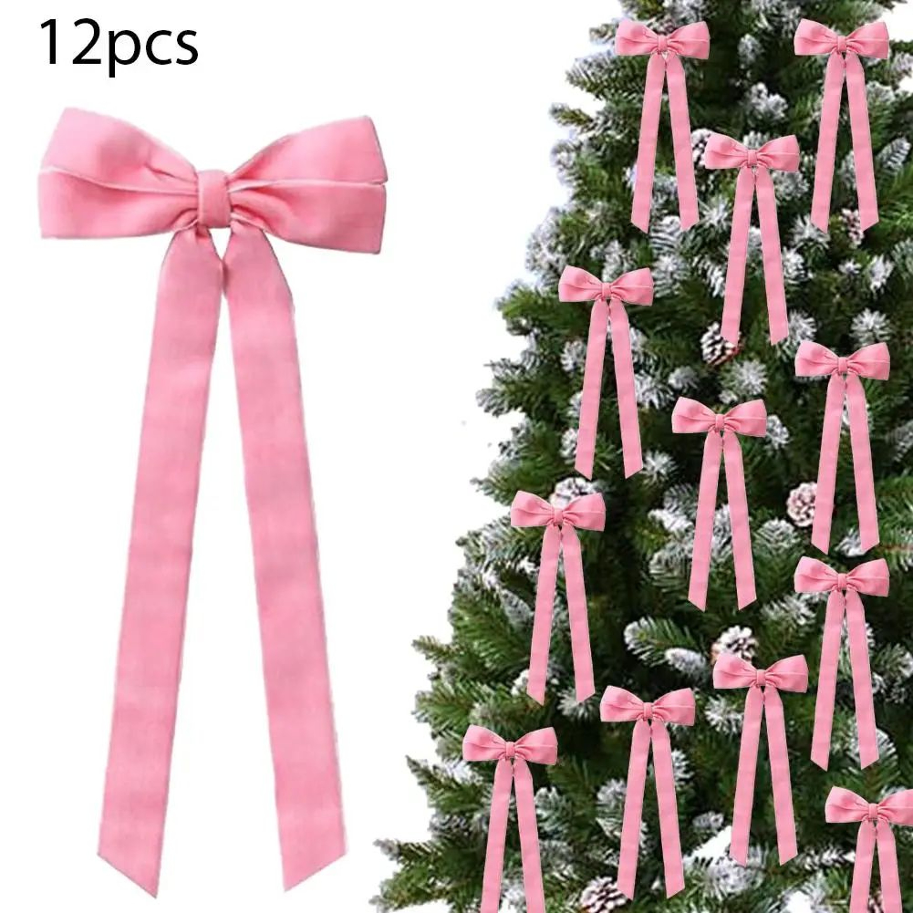 12 Pcs Pink Velvet Christmas Tree Bows  Large Rustic Ribbon Ornaments For Tree Wreaths And Garland  14