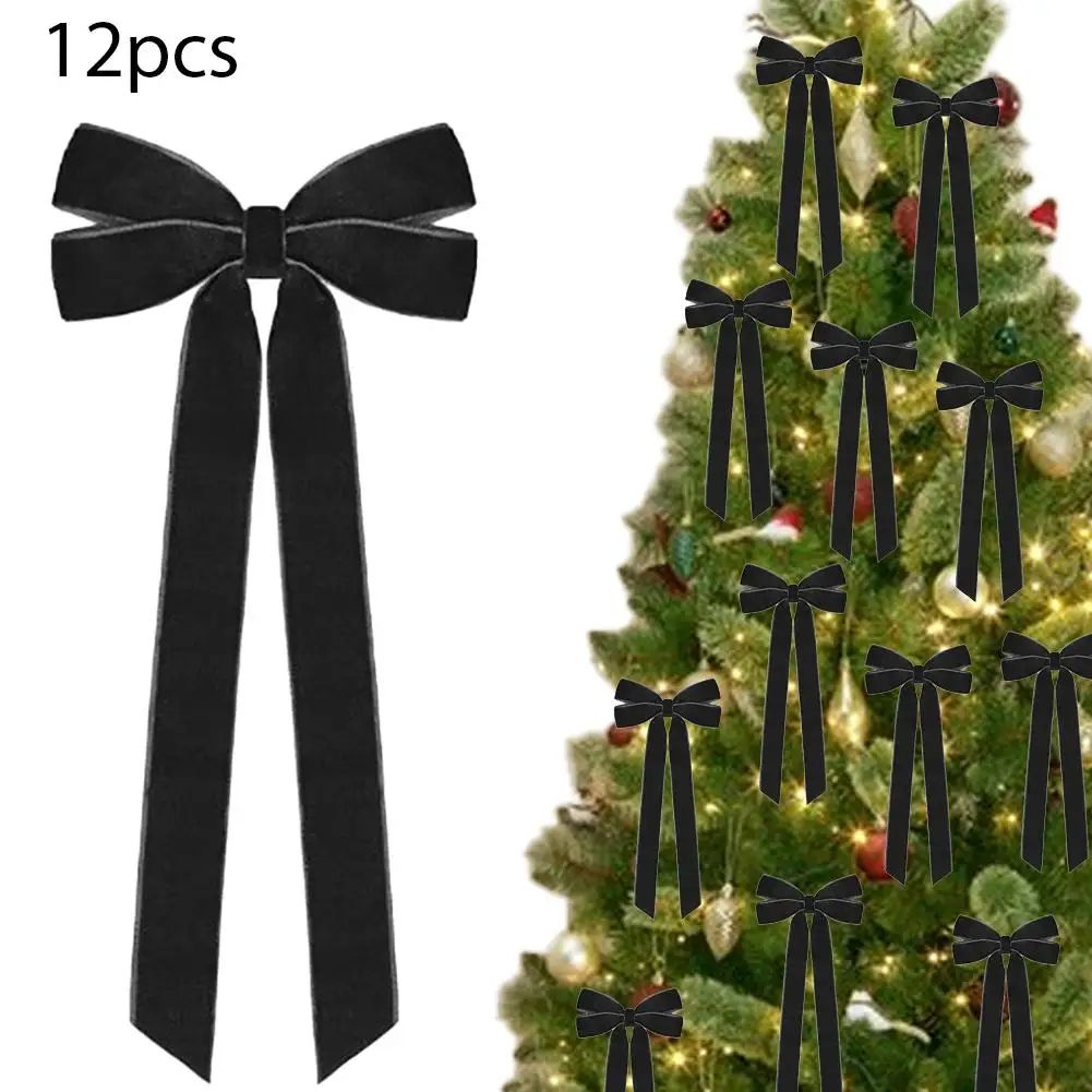 12 Pcs Pink Velvet Christmas Tree Bows  Large Rustic Ribbon Ornaments For Tree Wreaths And Garland  19