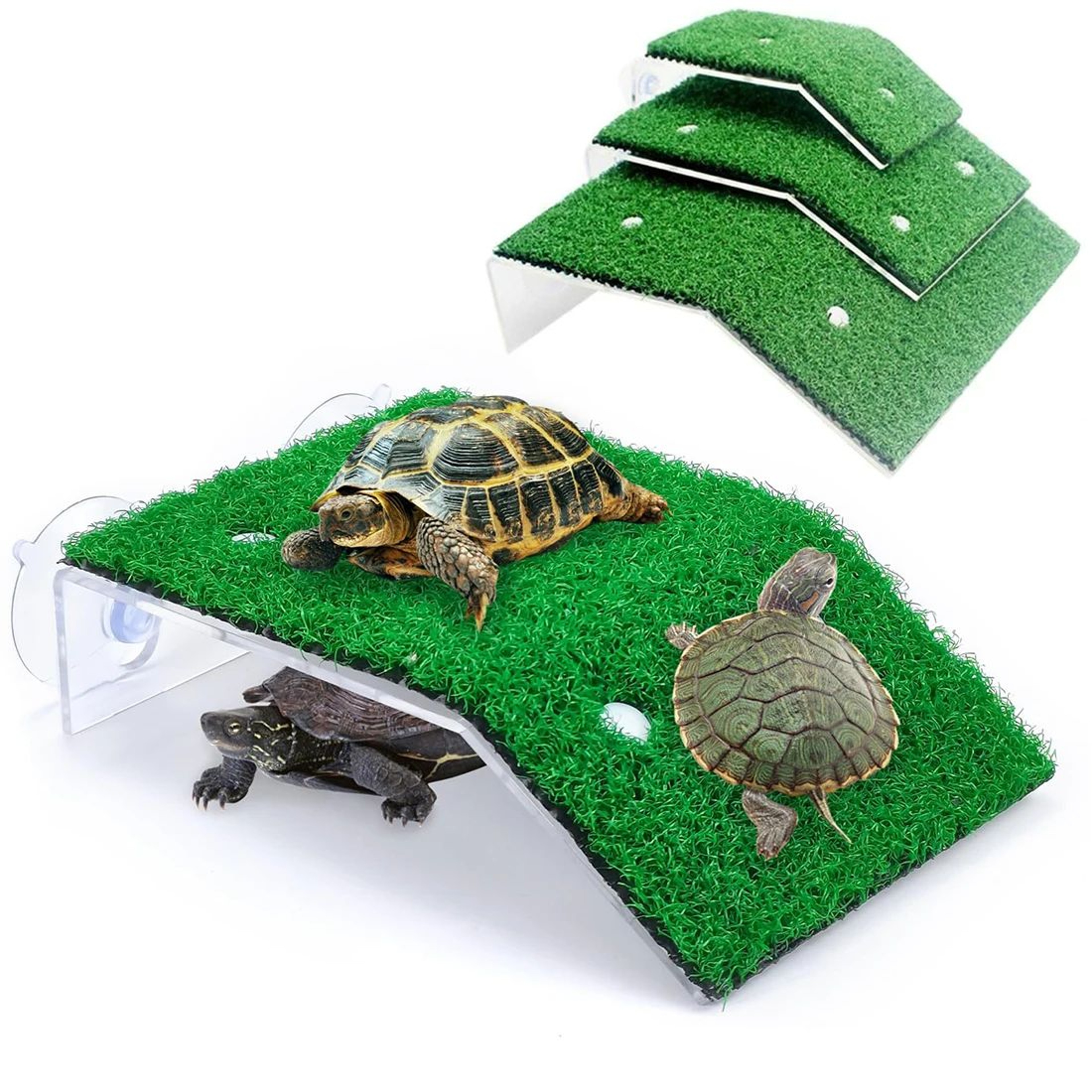 Premium Turtle Basking Platform With Simulated Grass Ramp  AntiSlip Tortoise Terrace Dock For Aquat 0