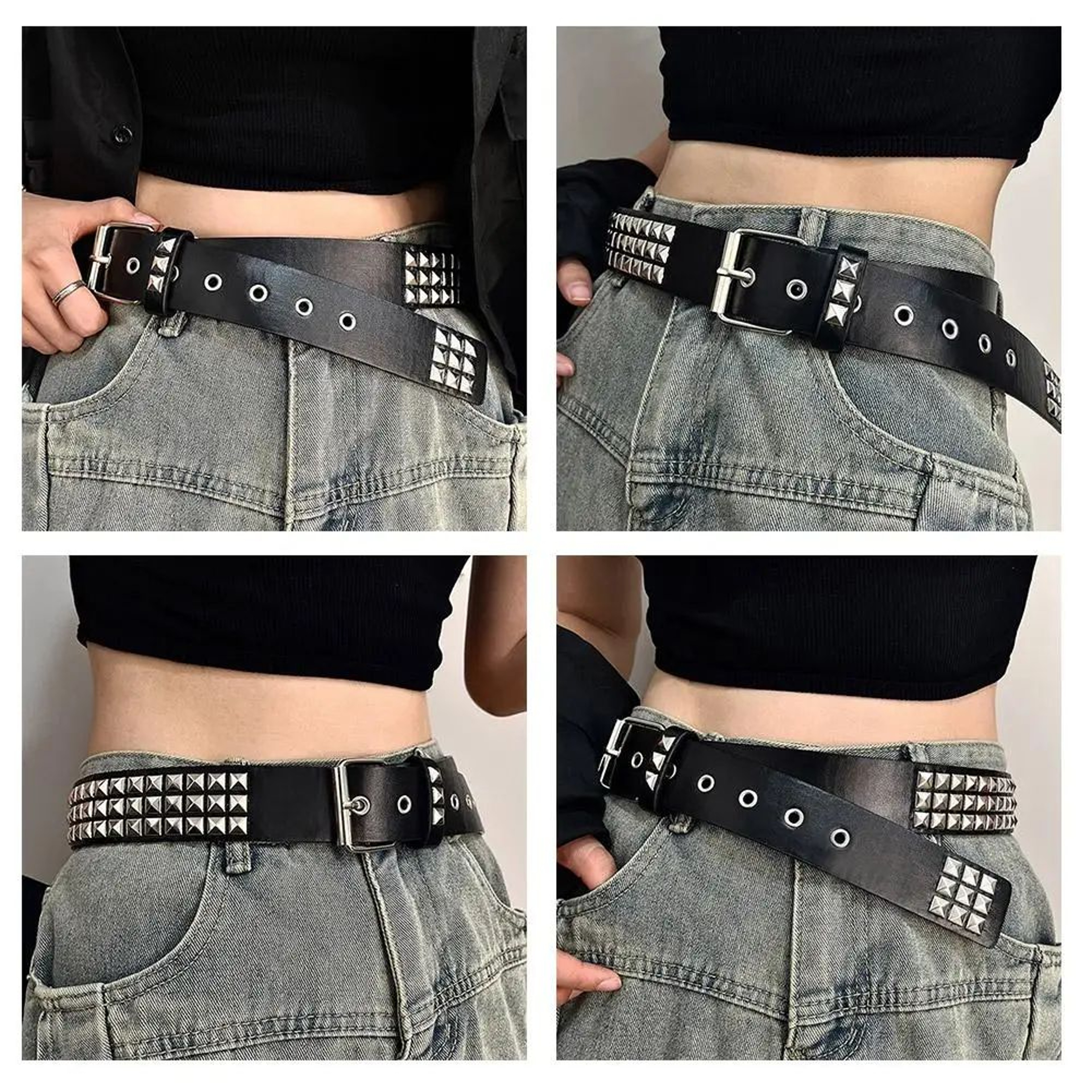 Y2K Gothic Studded Waist Belt With Rock N Roll Buckle  Punk Rivet Cowboy Cowgirl Belt For Women  Me 5