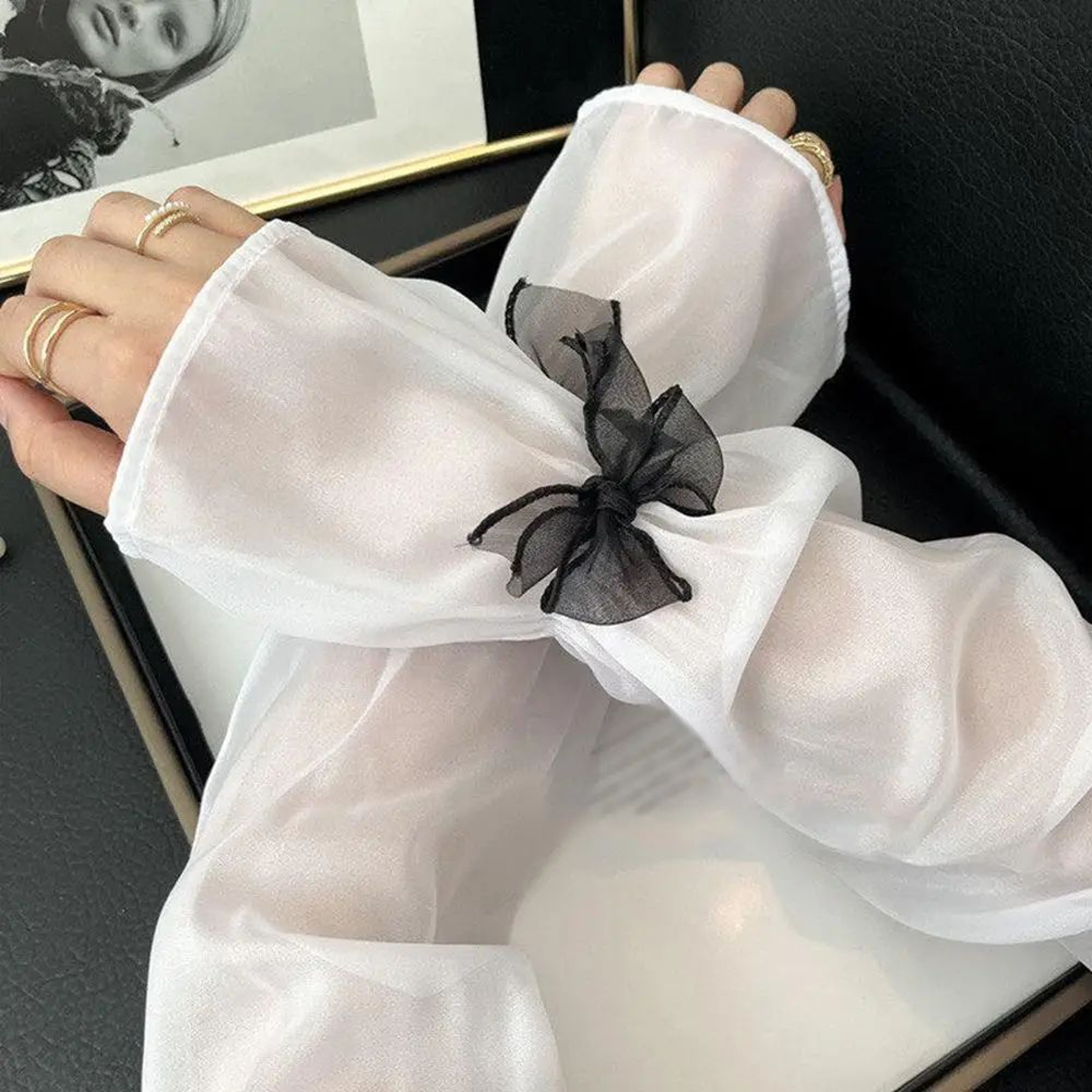 Ice Silk UV Protection Sheer Arm Sleeves With Bow Tie  Lolita Fingerless Sunscreen Gloves For Women 1
