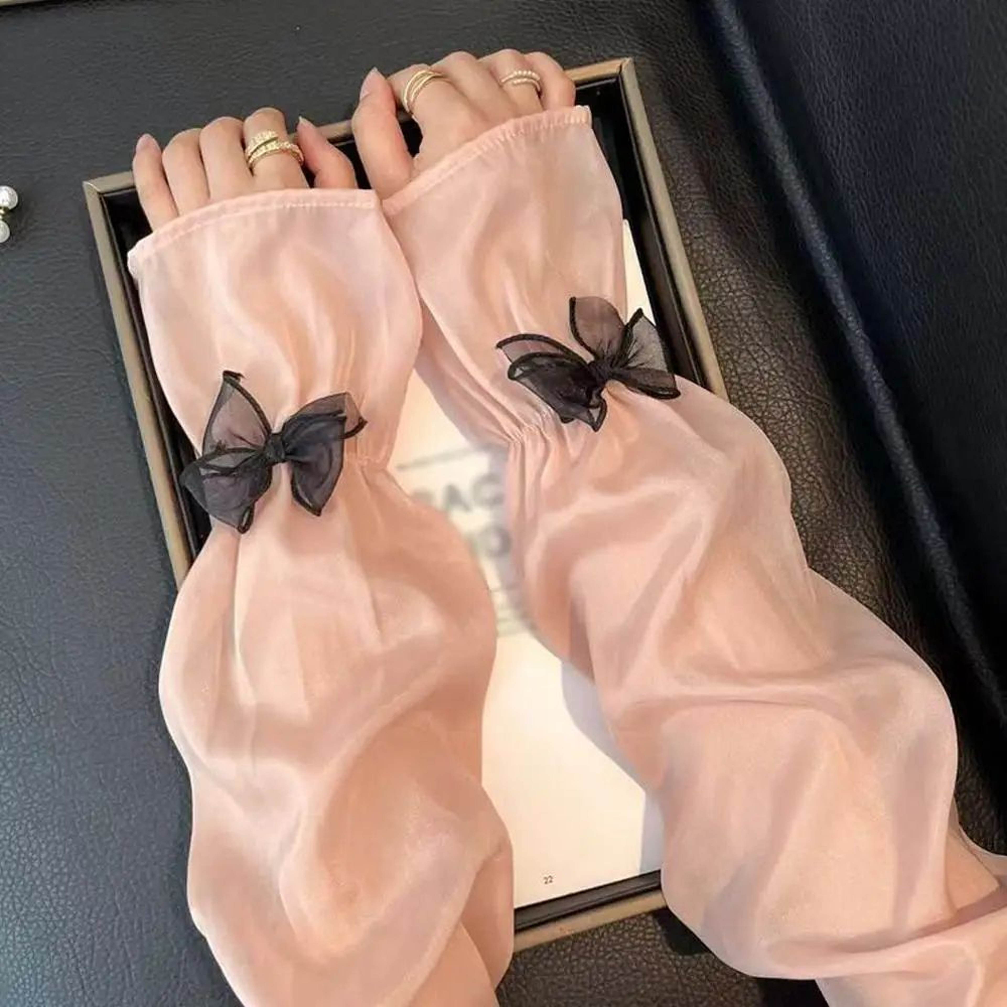 Ice Silk UV Protection Sheer Arm Sleeves With Bow Tie  Lolita Fingerless Sunscreen Gloves For Women 9