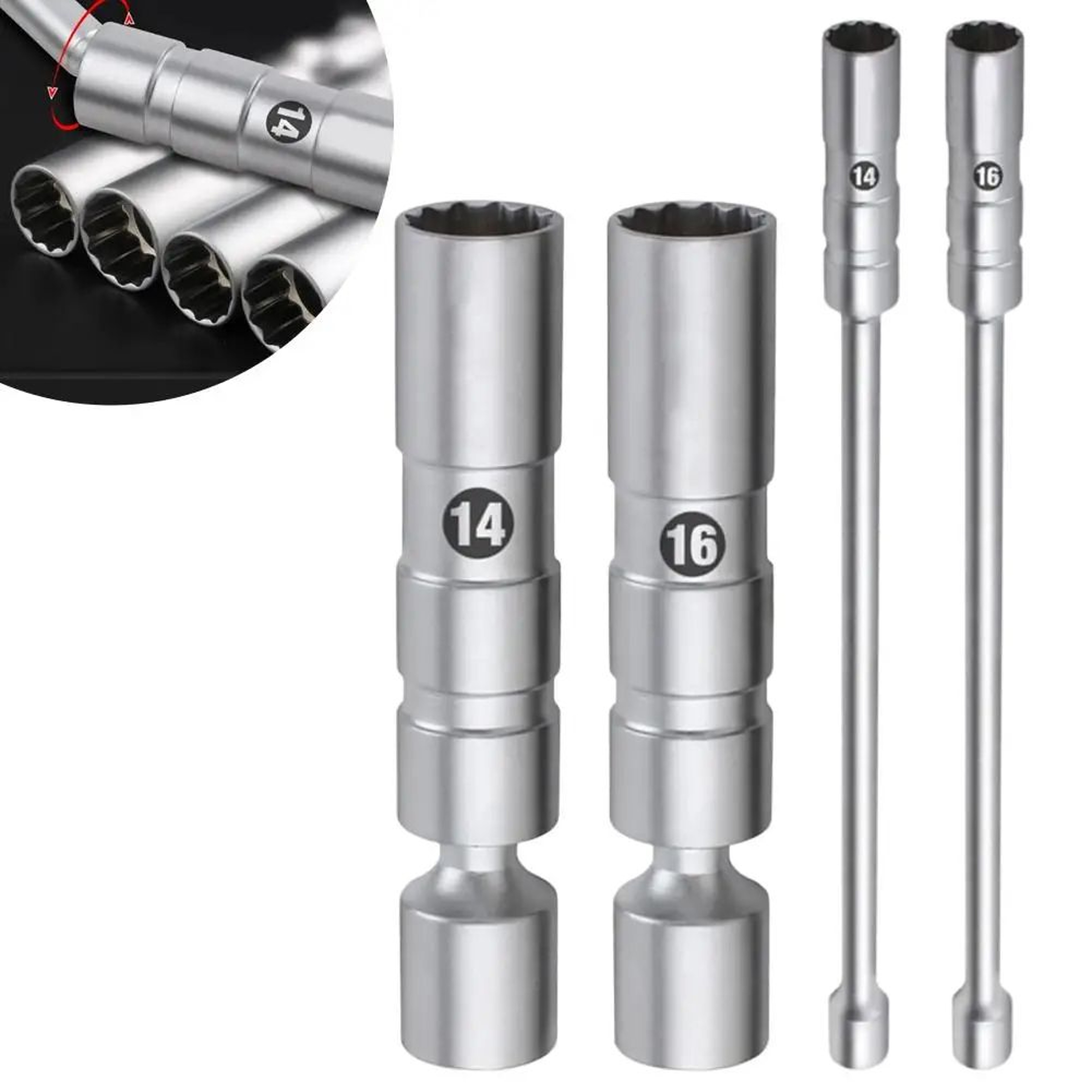 38 Inches Drive Magnetic Swivel Spark Plug Socket Set 14mm16mm  12Point Universal Joint Plug Remova 0
