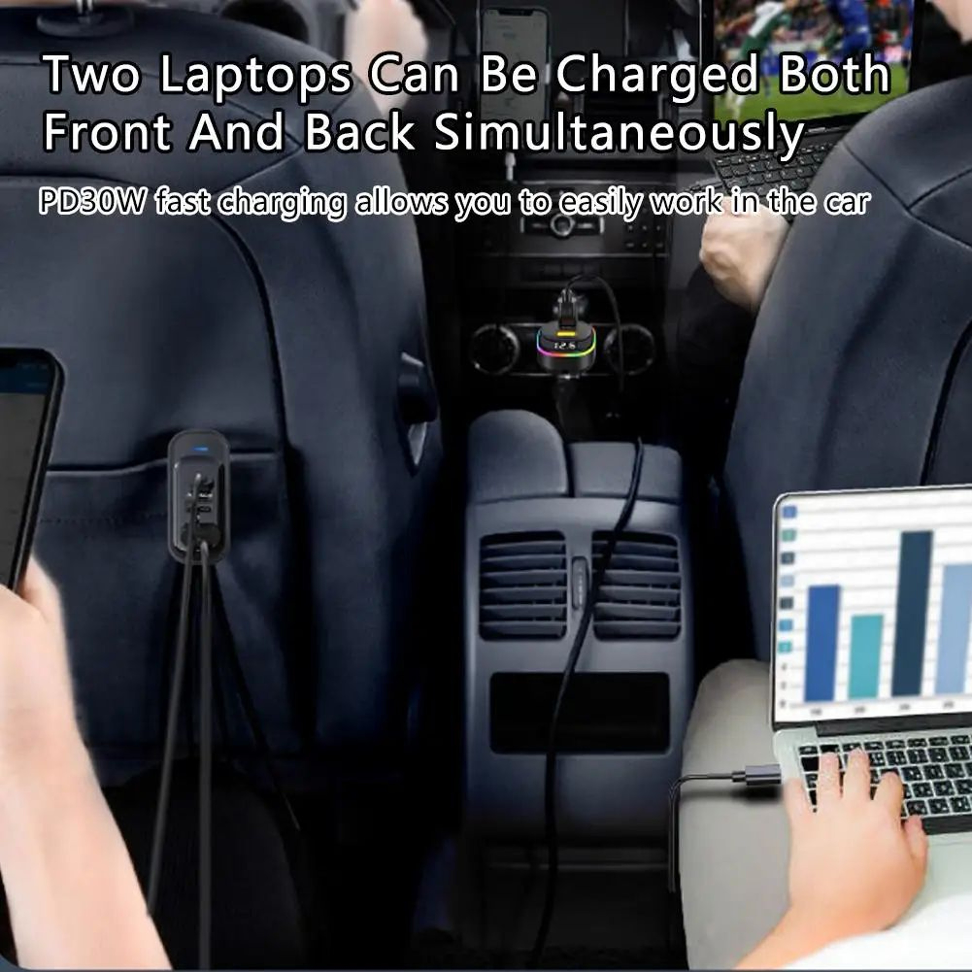 48W 6Port Car Charger With USBC PD Fast Charging  MultiDevice Cigarette Lighter Adapter With RGB Li 0
