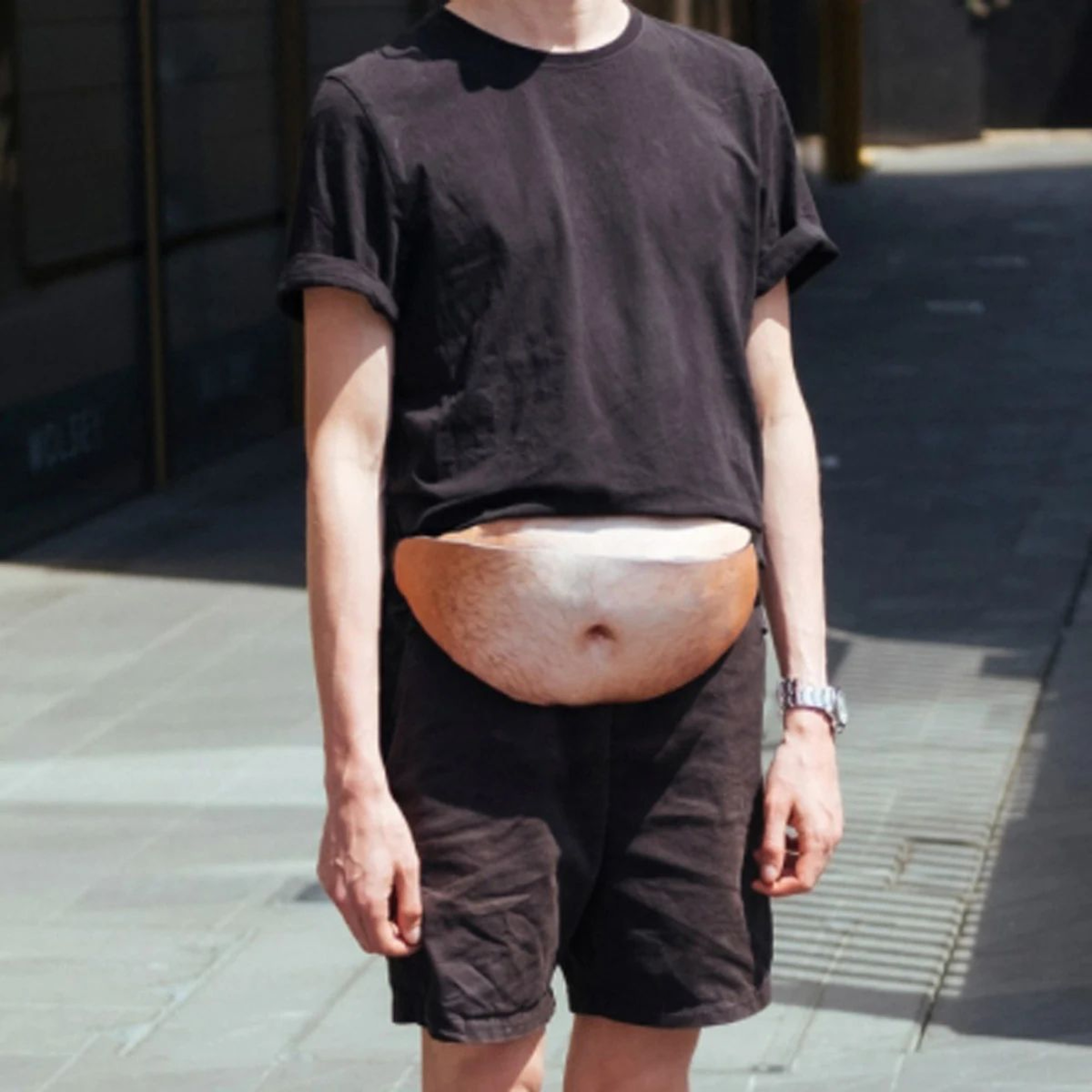 Funny Beer Belly Fanny Pack  Realistic PU Leather Belly Waist Bag For Pranks AntiHarassment  Party  1