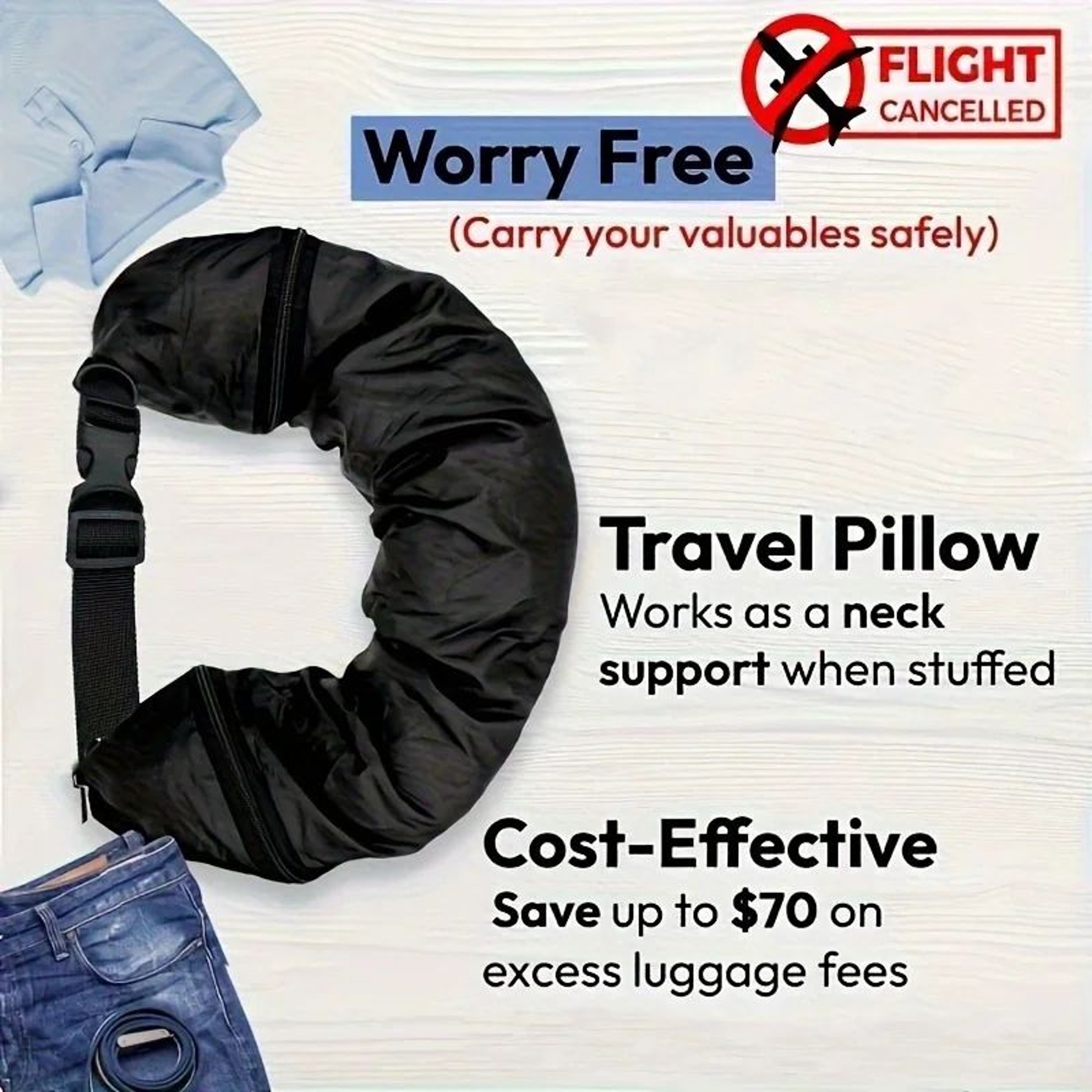 SelfFill Travel Neck Pillow Case  Stuffable CarryOn Pillow Cover  Storage Bag For Airplane Comfort  5