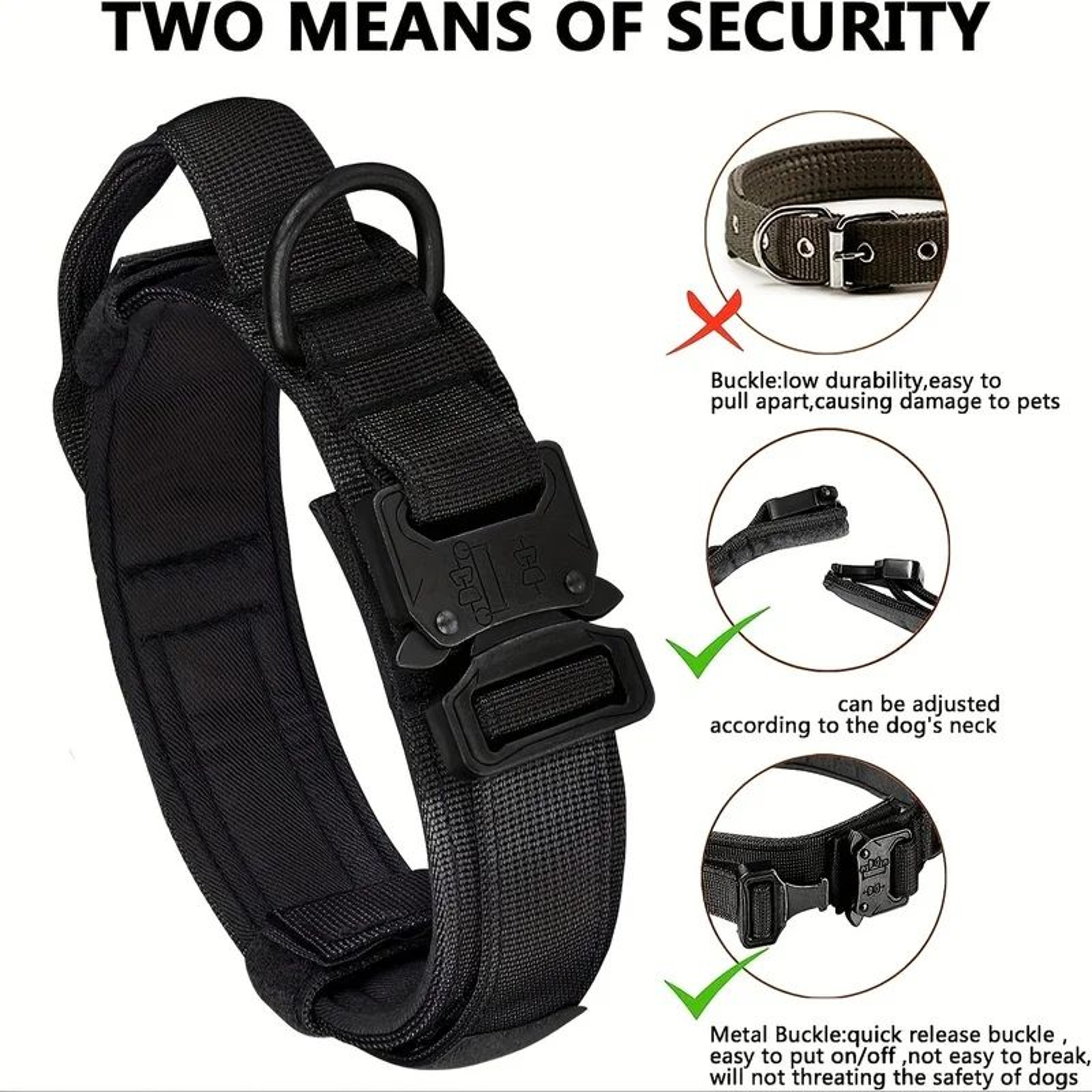 Tactical Dog Collar With Handle  Adjustable Military Nylon Training Collar Heavy Metal Buckle For L 2