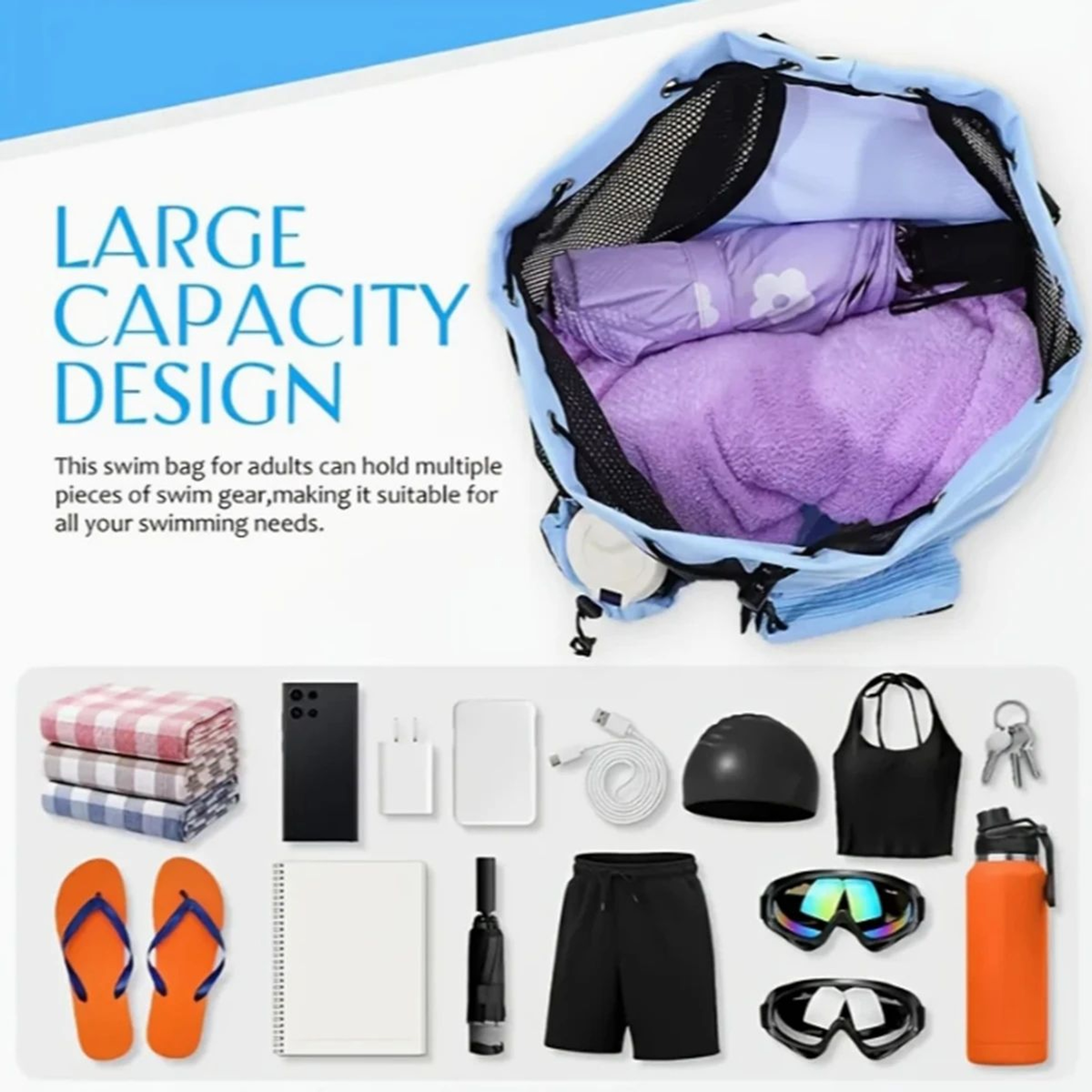 Mesh Drawstring Beach Backpack Set With Wet Bag  Perforated Swimming  Gym Storage Bag For Pool Yoga 4