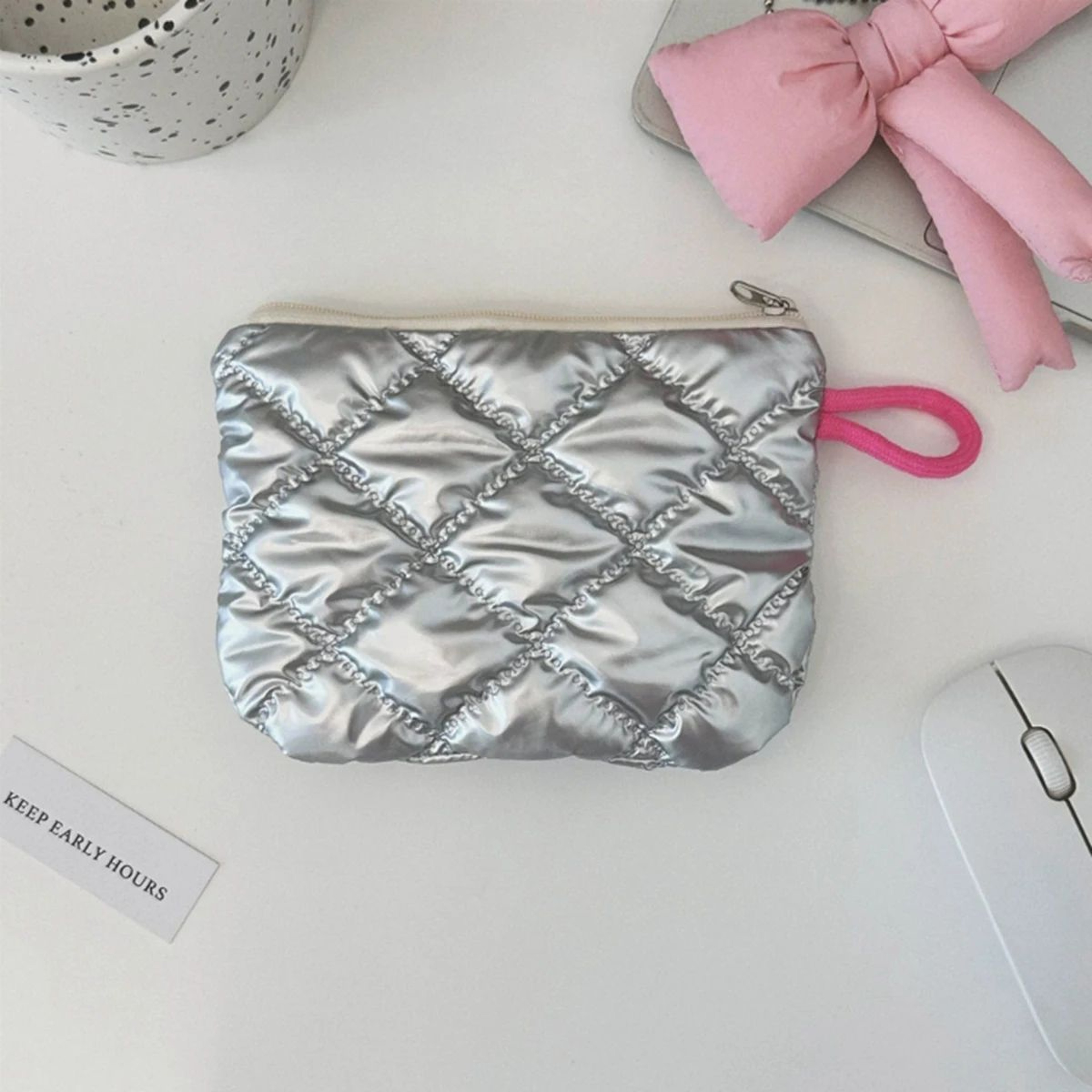 Silver Bow Canvas Coin Purse  Small Zipper Coin Wallet Pouch For Women  Girls Earphone Key Money St 7
