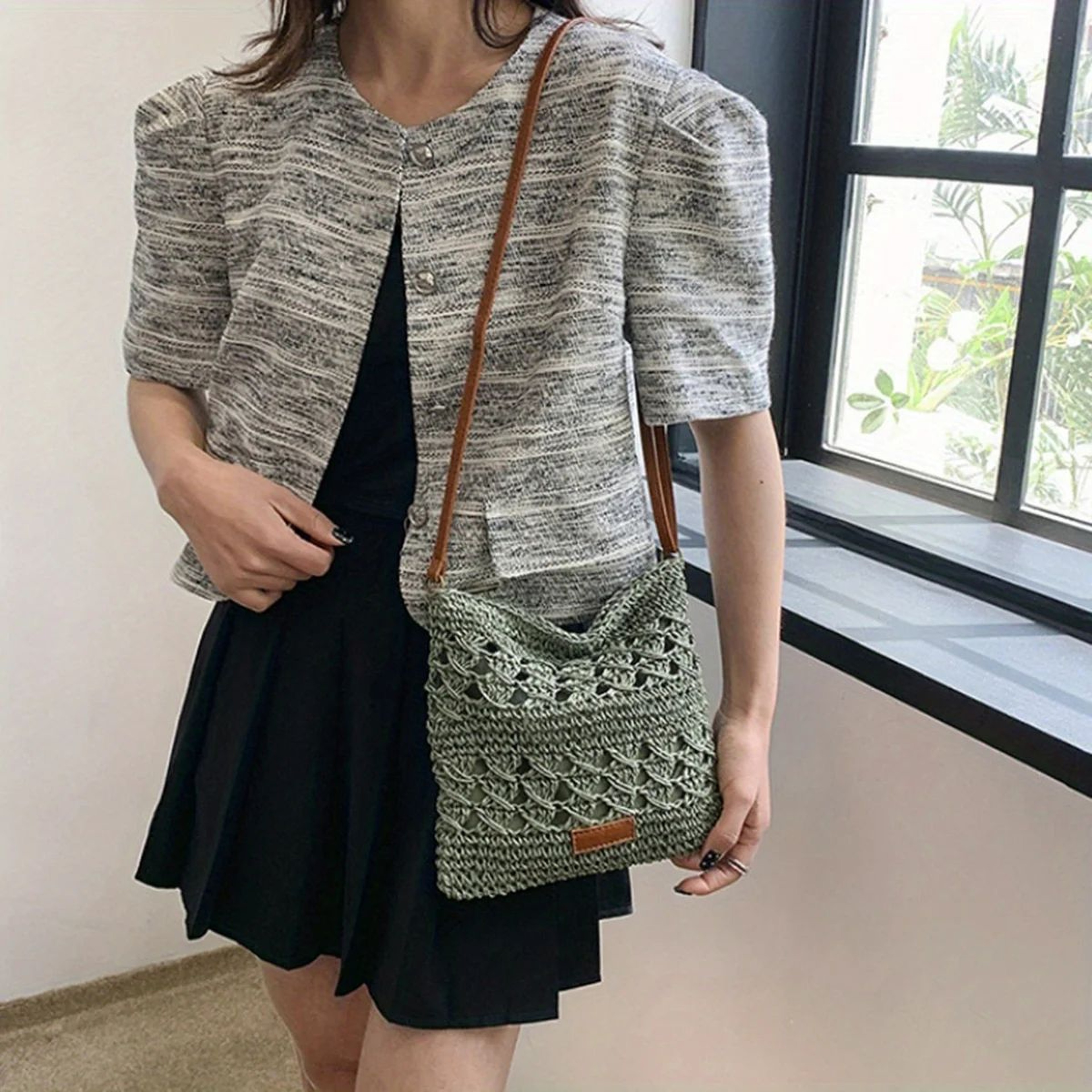 Handwoven Straw Crossbody Beach Bag  HollowOut Summer Woven Shoulder Purse Lightweight Vacation Tot 3