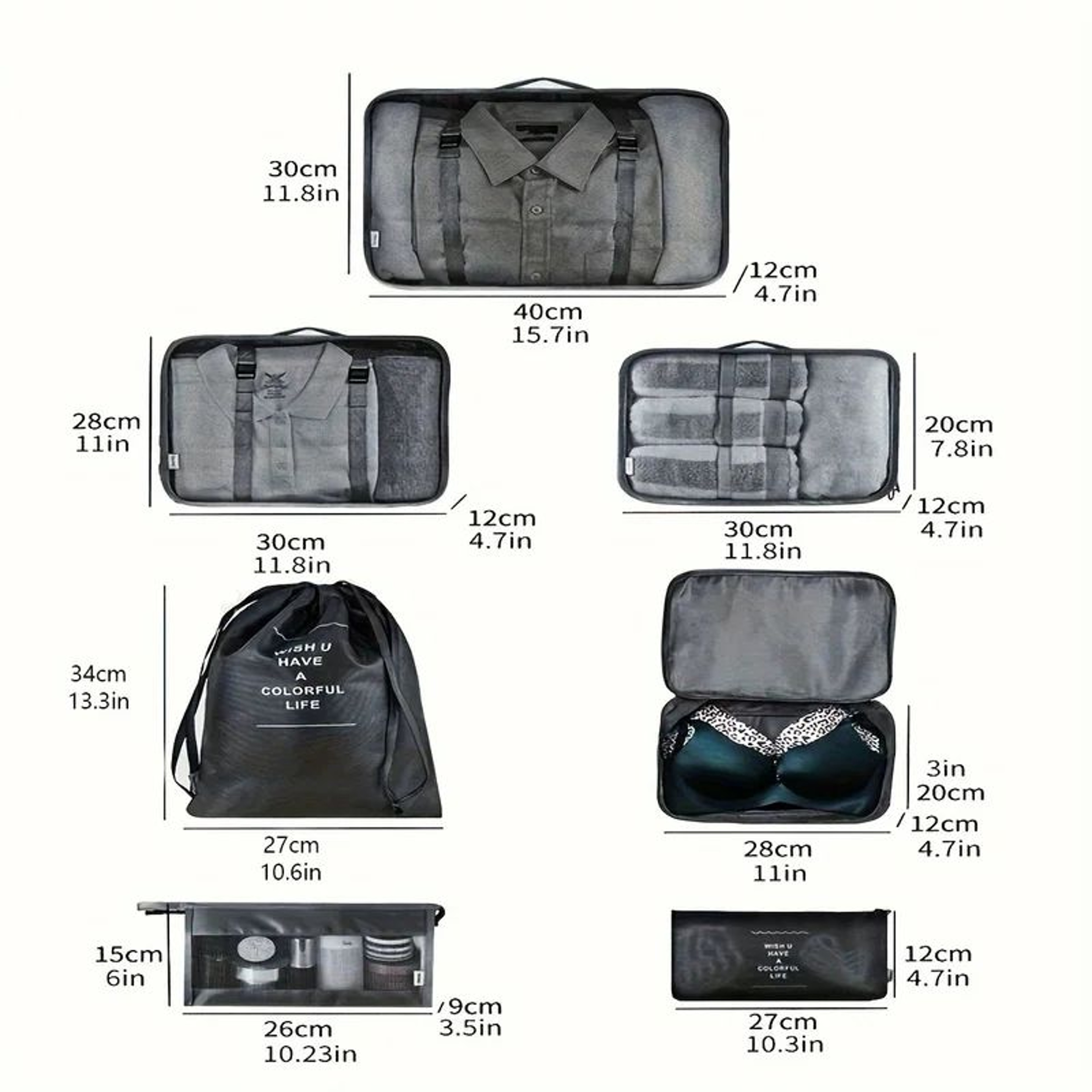 7 Pcs Travel Packing Cubes Set  Luggage Organizer Bags For Clothes Underwear  Shoes Lightweight Sui 1