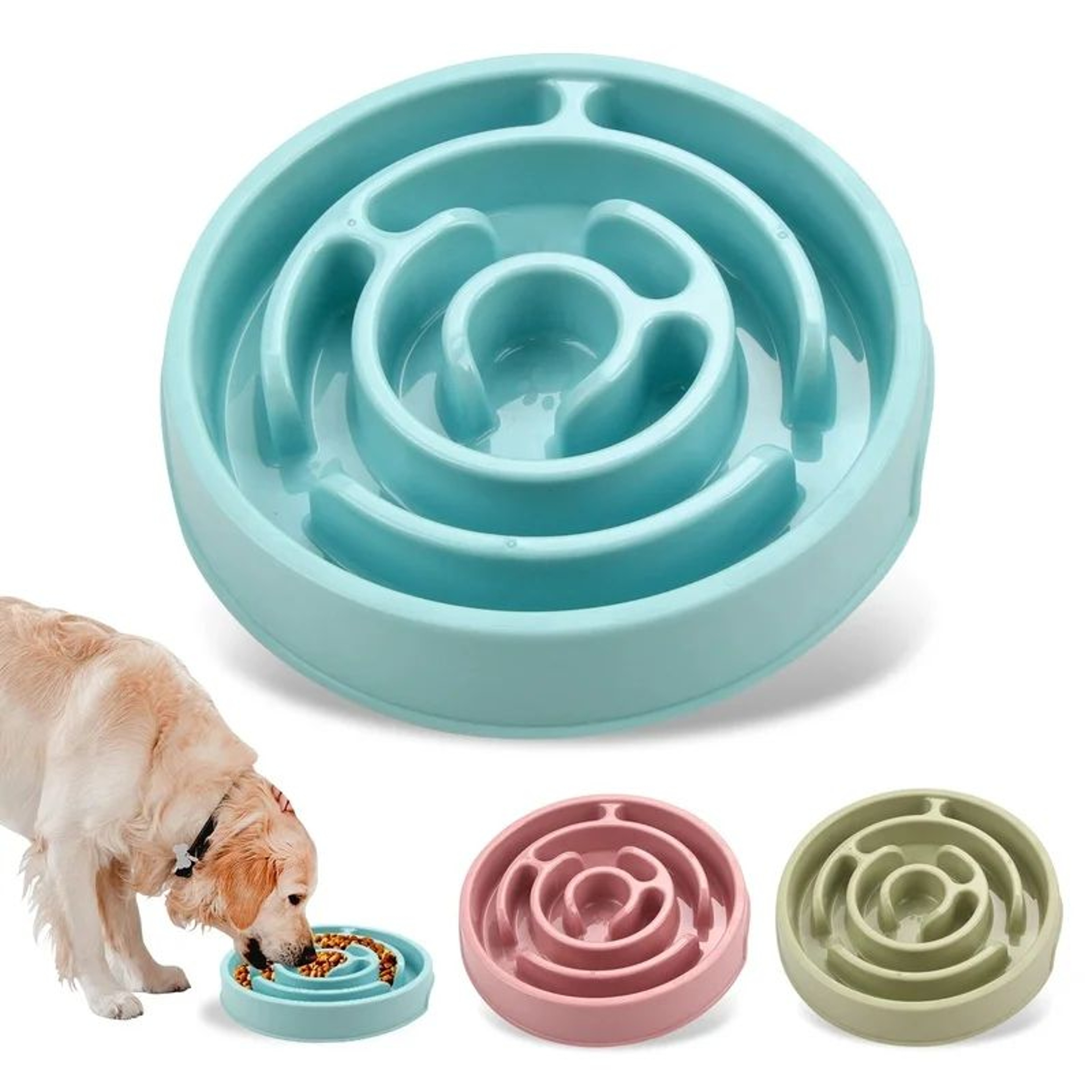 NonSlip Slow Feeder Dog Bowl  Fun AntiGulping Puzzle Feeding Dish For Puppies  Dogs EcoFriendly Slo 0