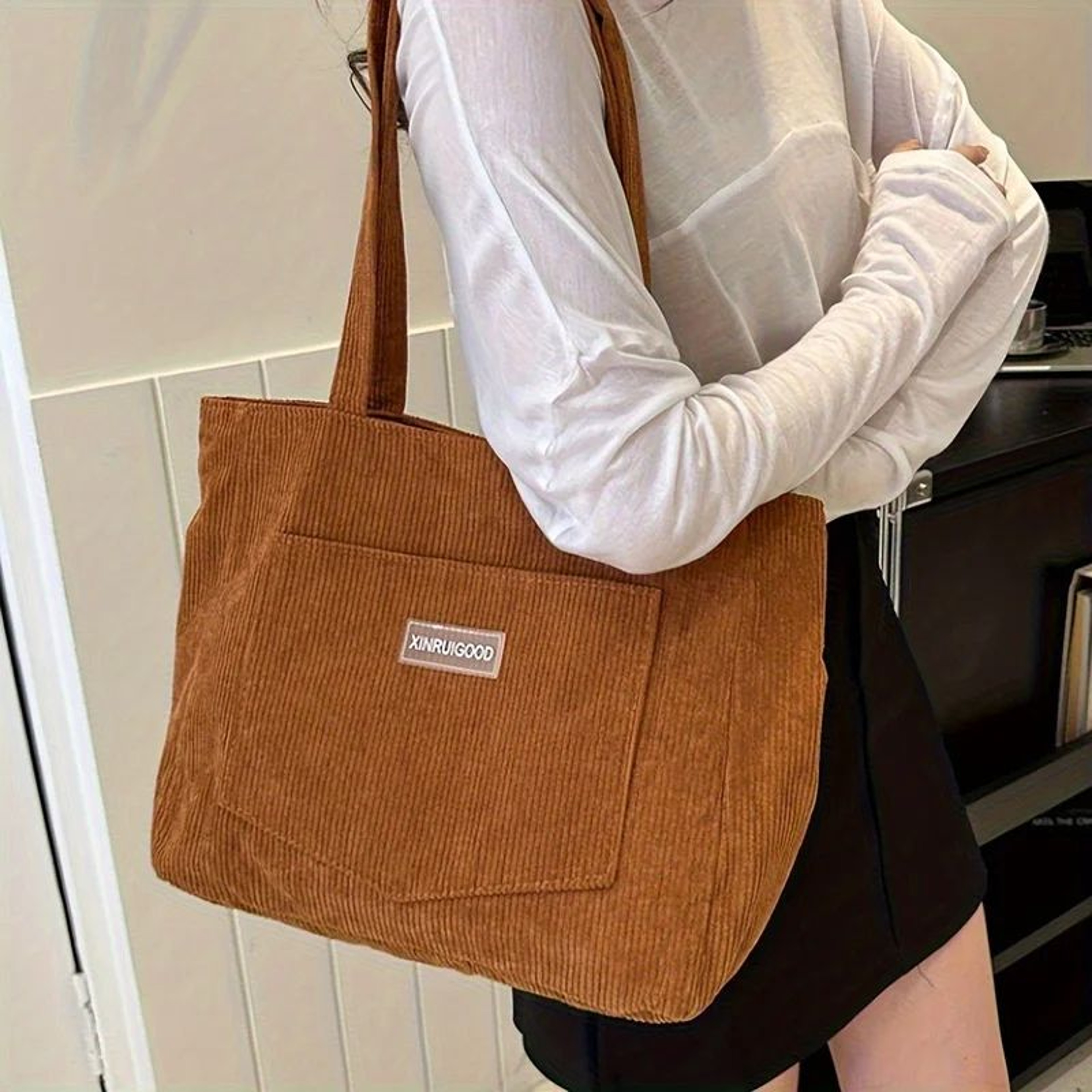 Large Corduroy Shoulder Bag For Women  Mori Style Underarm Tote Purse Soft Casual Handbag For Work  0