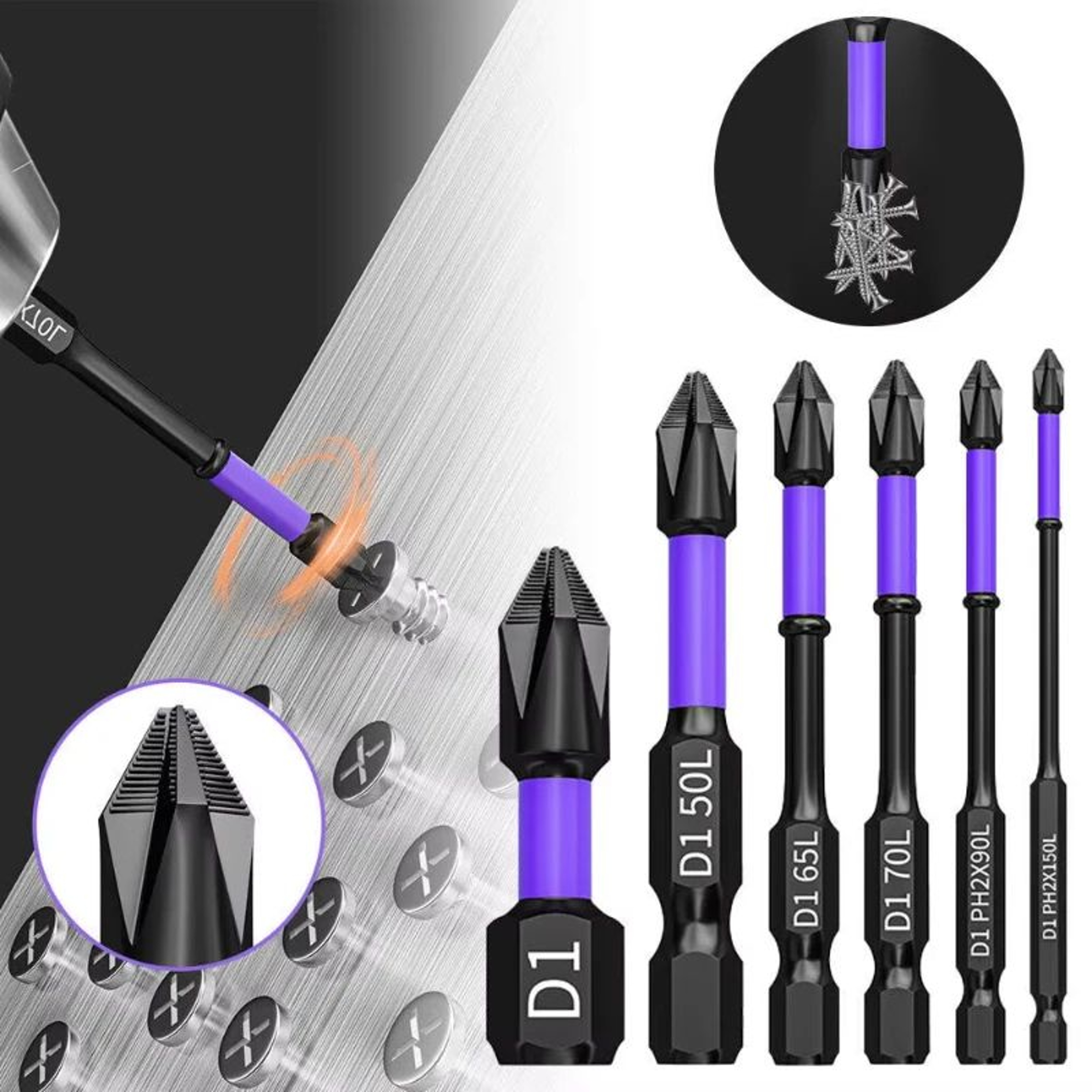 PH2 Magnetic Impact Driver Bit Set  Alloy Steel Phillips Cross Screwdriver Bits For Impact Drill No 0