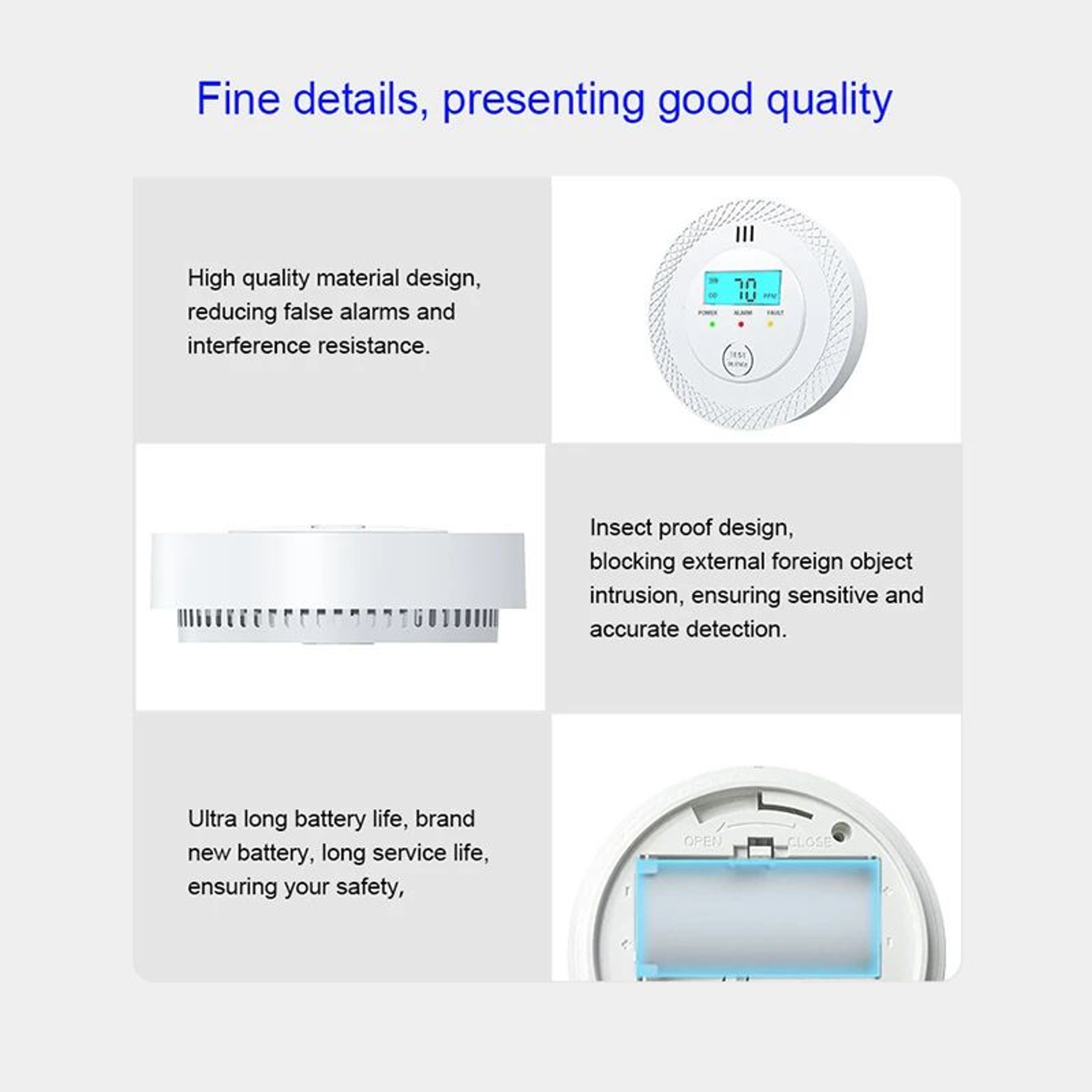 Standalone Carbon Monoxide Alarm With LCD Display  UL2034 Certified HighSensitivity CO Detector For 3
