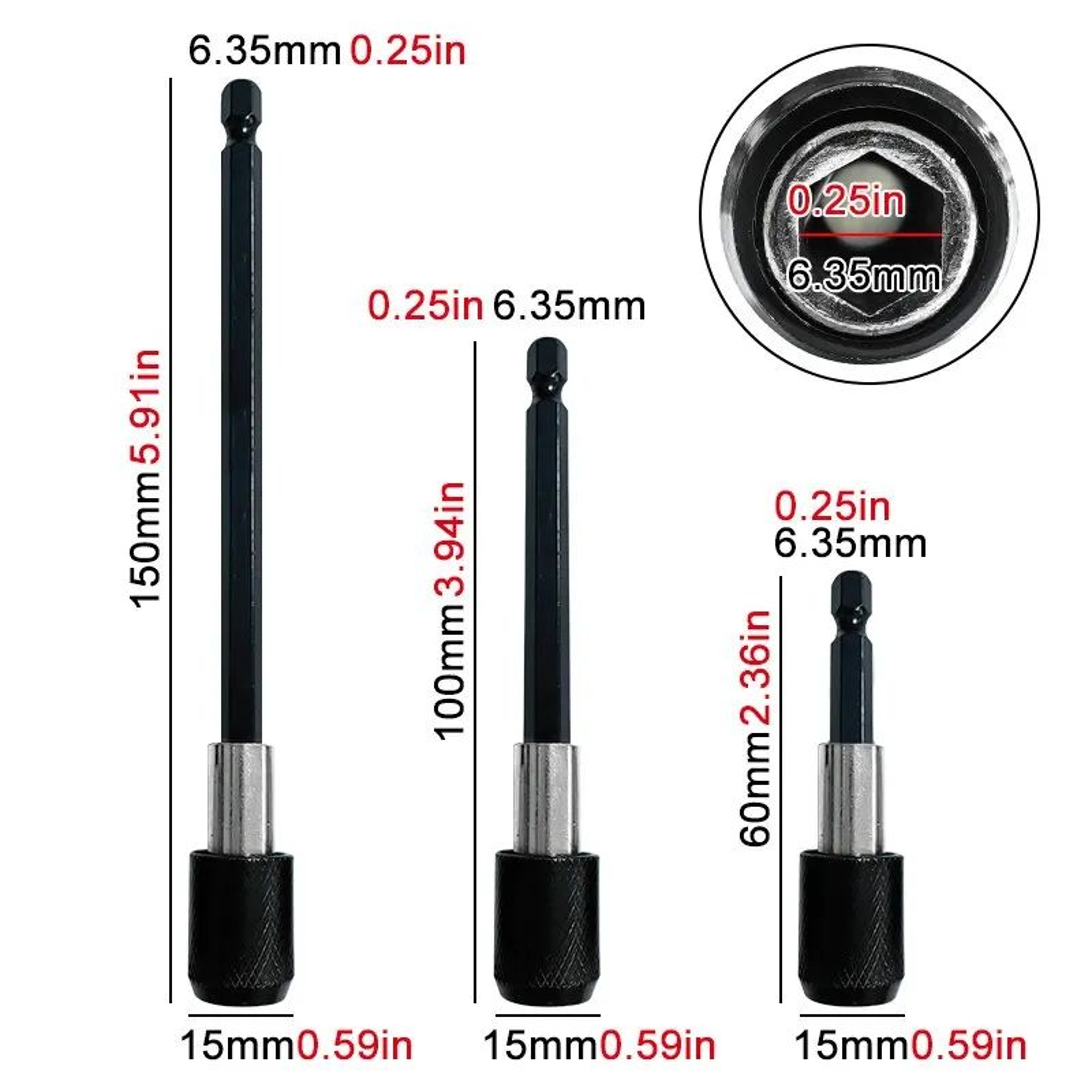 QuickRelease Hex Bit Extension Rod Set 3 Pcs SelfLocking Drill Screwdriver Extension Adapter For Fa 1