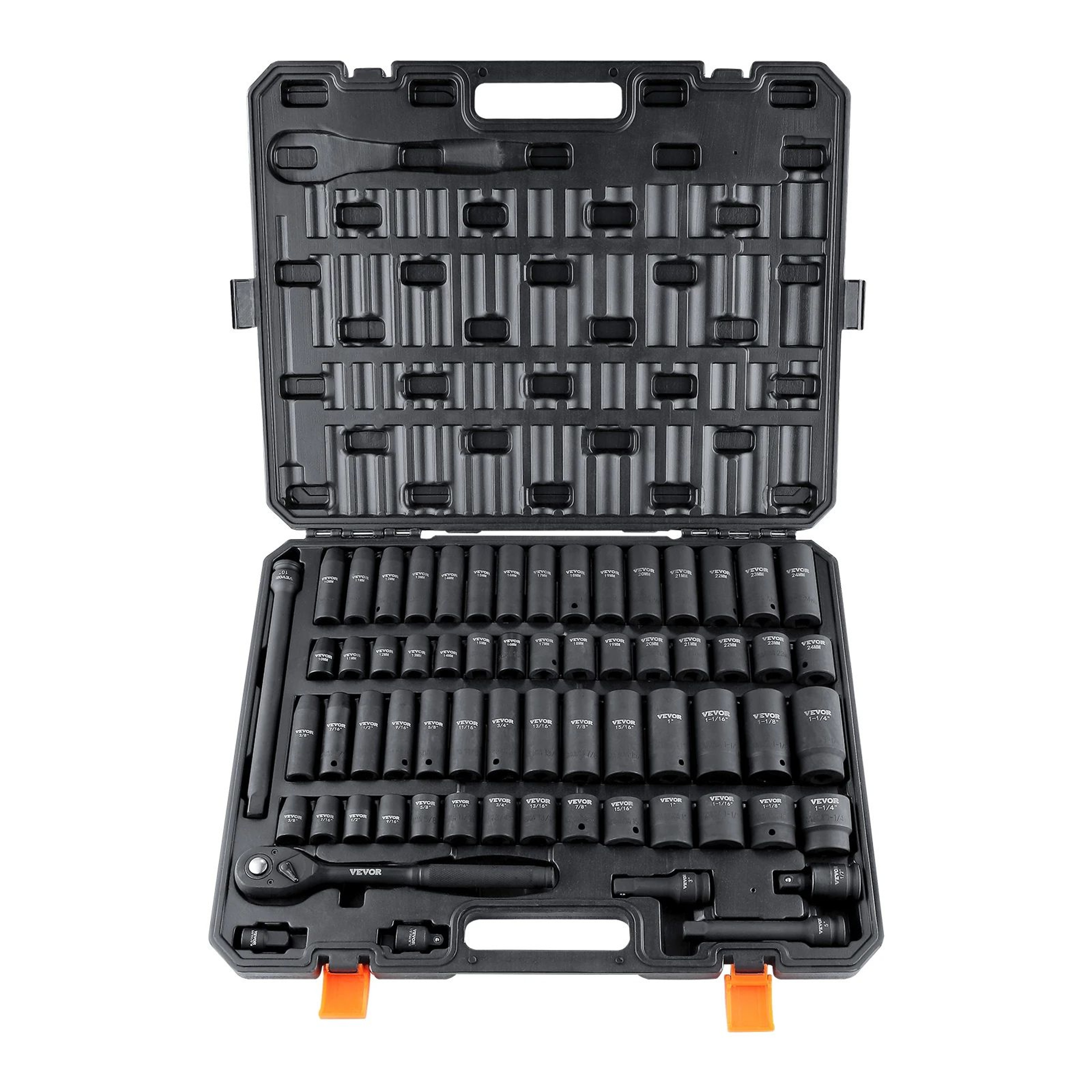12 In Drive Impact Socket Set 6Point CrV Steel Heavy Duty Auto Repair Sockets With EasyRead Marking 0