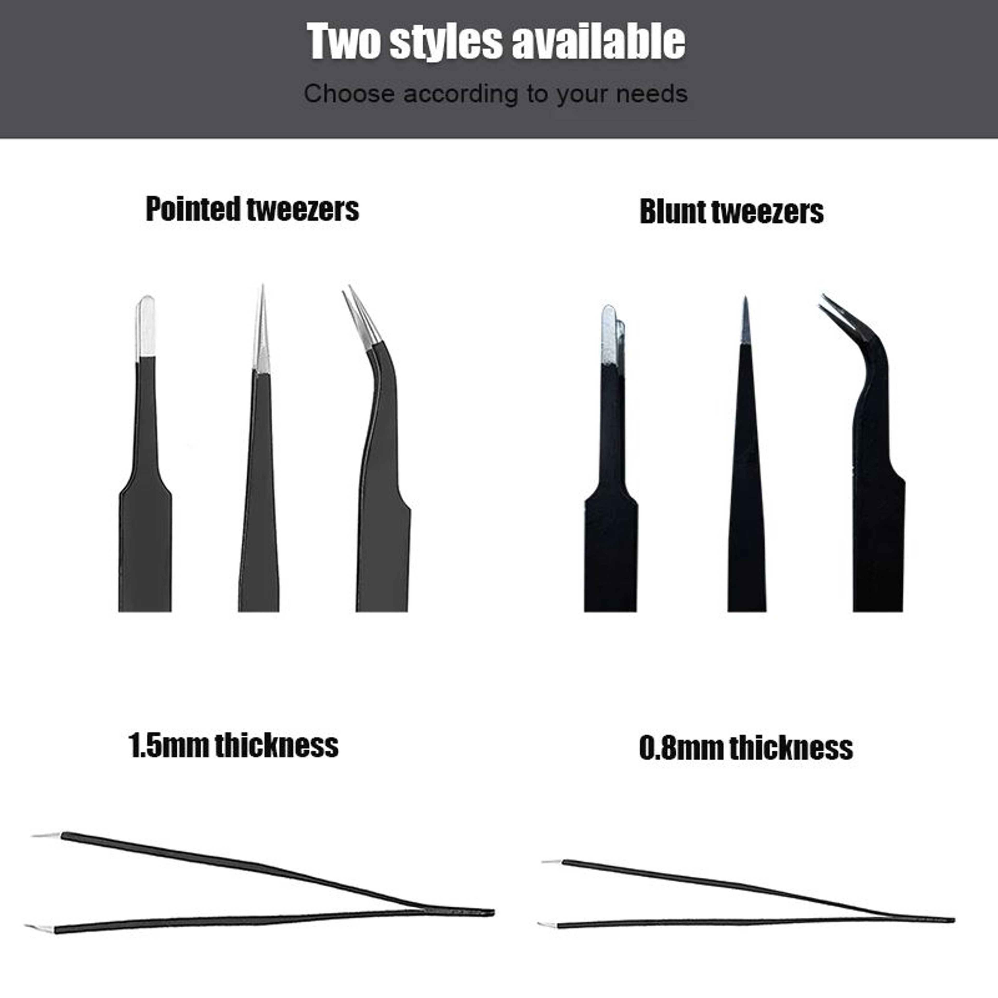 6 Pcs Antistatic Stainless Steel Tweezers Set  Curved  Straight Tips For Electronics Repair  Model  5