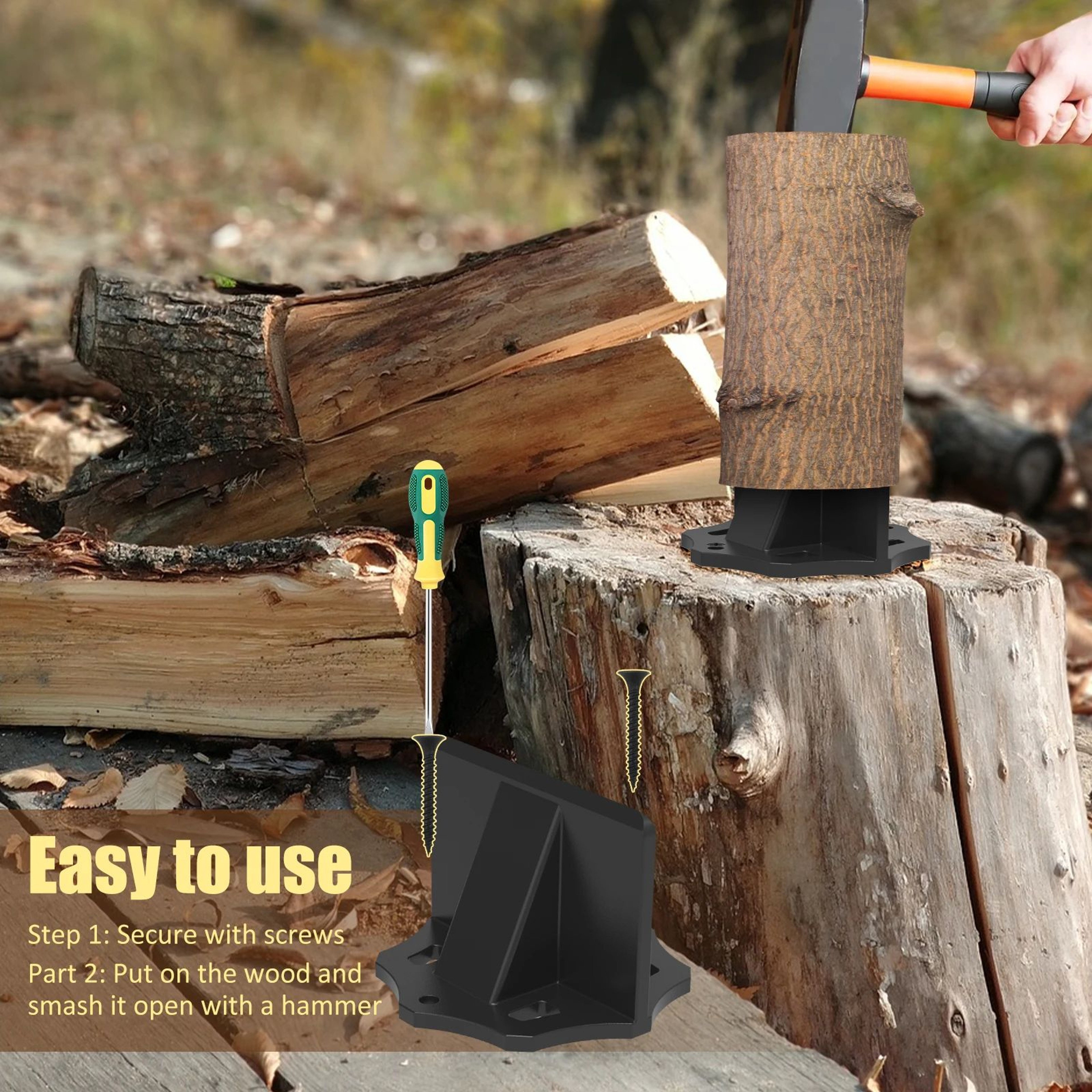 Portable Carbon Steel Kindling Splitter Manual Log Wood Splitter Tool With Storage Bag For Home Cam 0